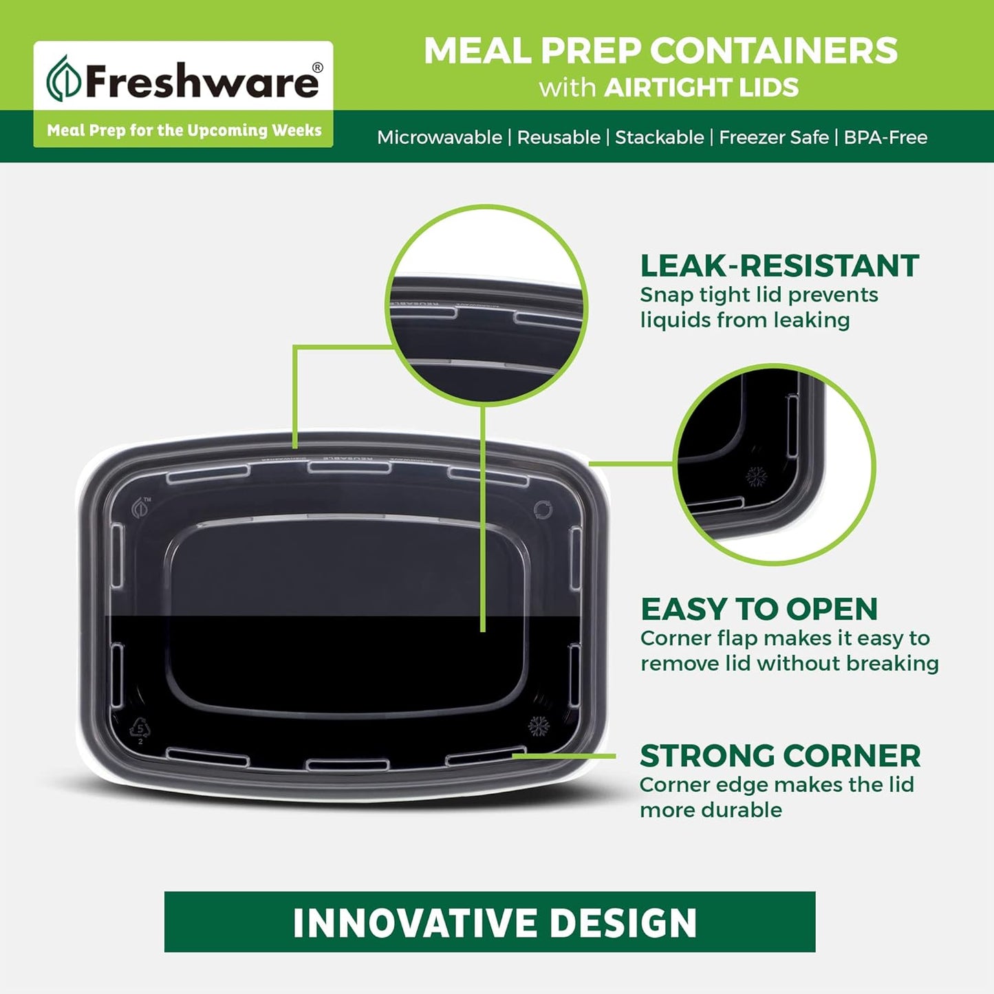 Freshware Meal Prep Containers [150 Pack] 1 Compartment Food Storage Containers with Lids, Bento Box, BPA Free, Stackable, Microwave/Dishwasher/Freezer Safe (28 oz)
