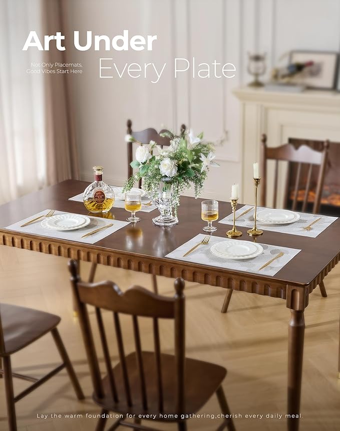 Leetaltree White Placemats Set of 12 - Heat Resistant Non-Slip Place mats for Dining Table, Washable Durable PVC Vinyl Woven Table Mats（White Circle,12）