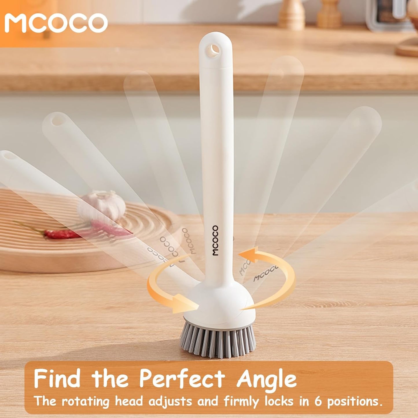 Dish Brush Set with Soap Dispensing Palm Brush Dish Scrub Brush with Soap Dispenser Palm Dish Brush Kitchen Cleaning Brush with Ergonomic Long Handle for Cleaning Sink, Pot, Pan, Stove, Yellow