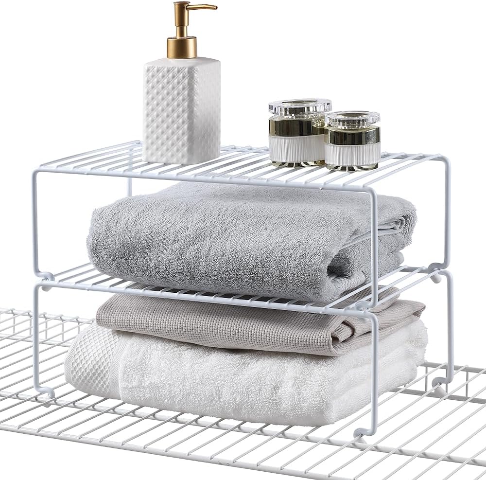 6-Pack Large (15.7x8.54inch) Multi-Level Organizer Rack, Kitchen Shelves for Spice Organization for Cabinet, Pantry Organizers and Storage, Wire Extra Shelf, Desk Organizer, Stackable, White