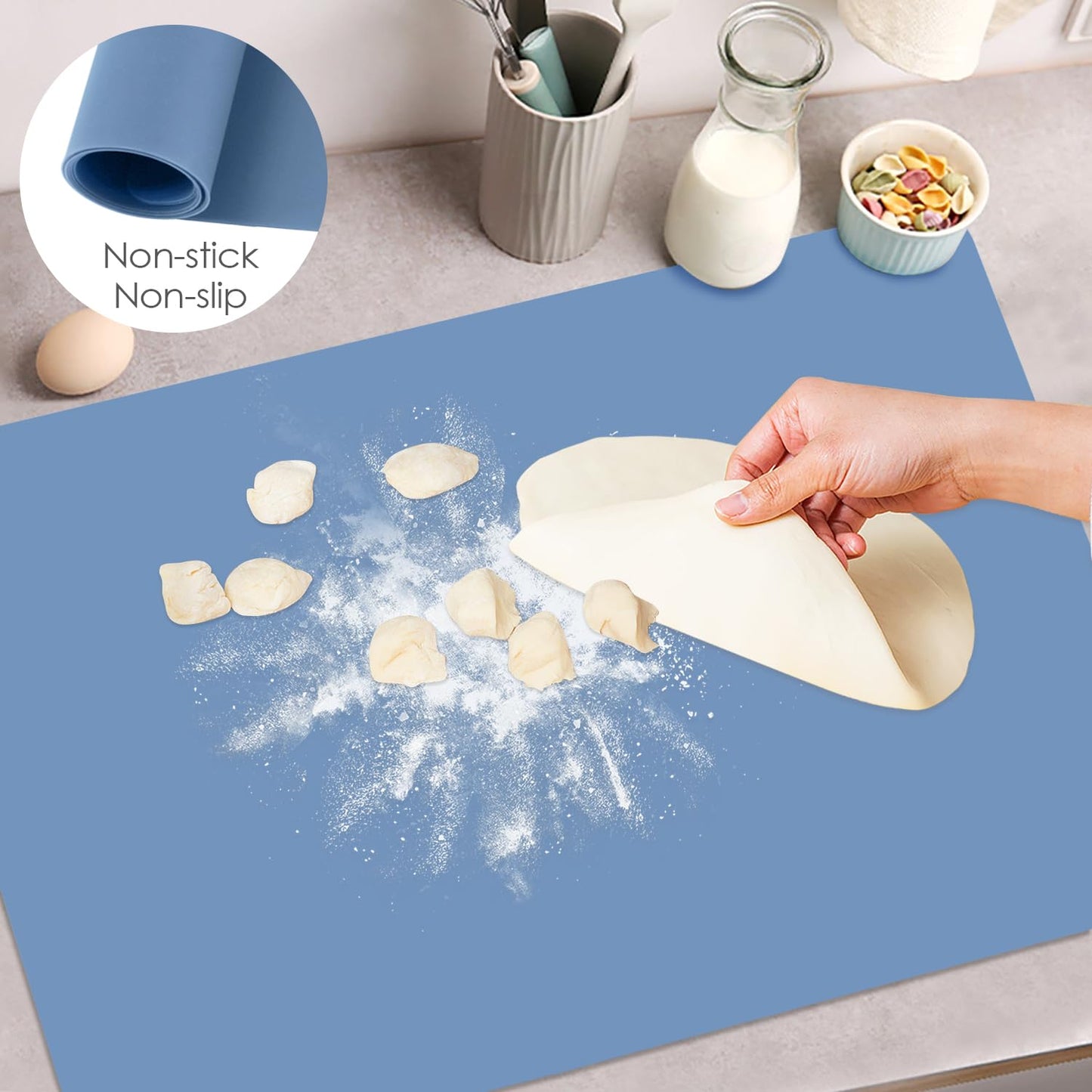 Extra Large Silicone Craft Mat for Kids, Large Silicone Sheet for Crafts, Kitchen Non-Stick Baking Mat Blue Gray, Heat Resistant Countertop Mat, Waterproof Placemat, Multipurpose Mat 23.6''x15.75''