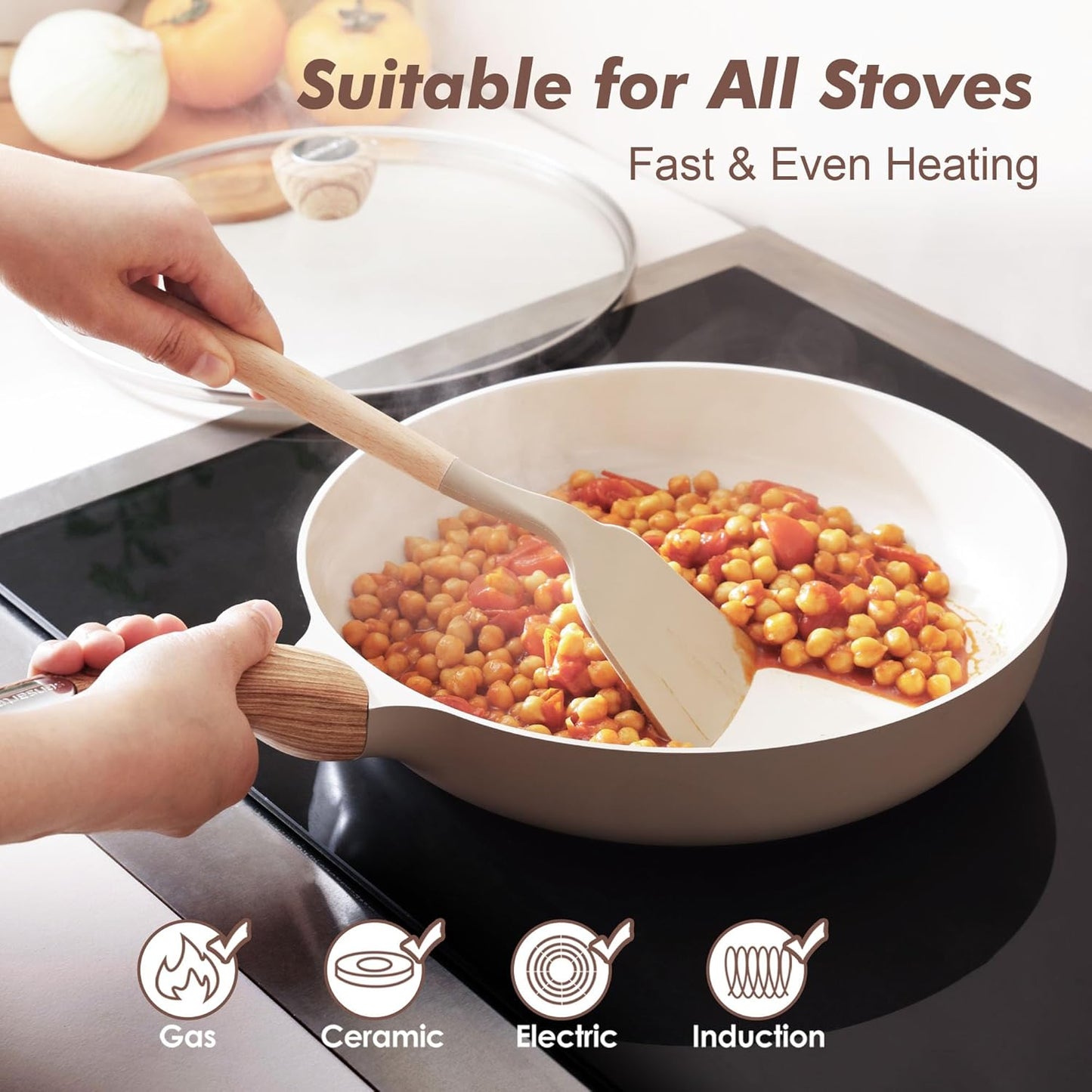 SENSARTE Ceramic Nonstick Frying Pan Skillet with Lid 9.5Inch Non Stick Egg Pan Omelette Pans, Non-toxic Kitchen Cooking Chef's Pan, Free of Intentionally Added PFAS/PTFE/PFOA, Induction Compatible