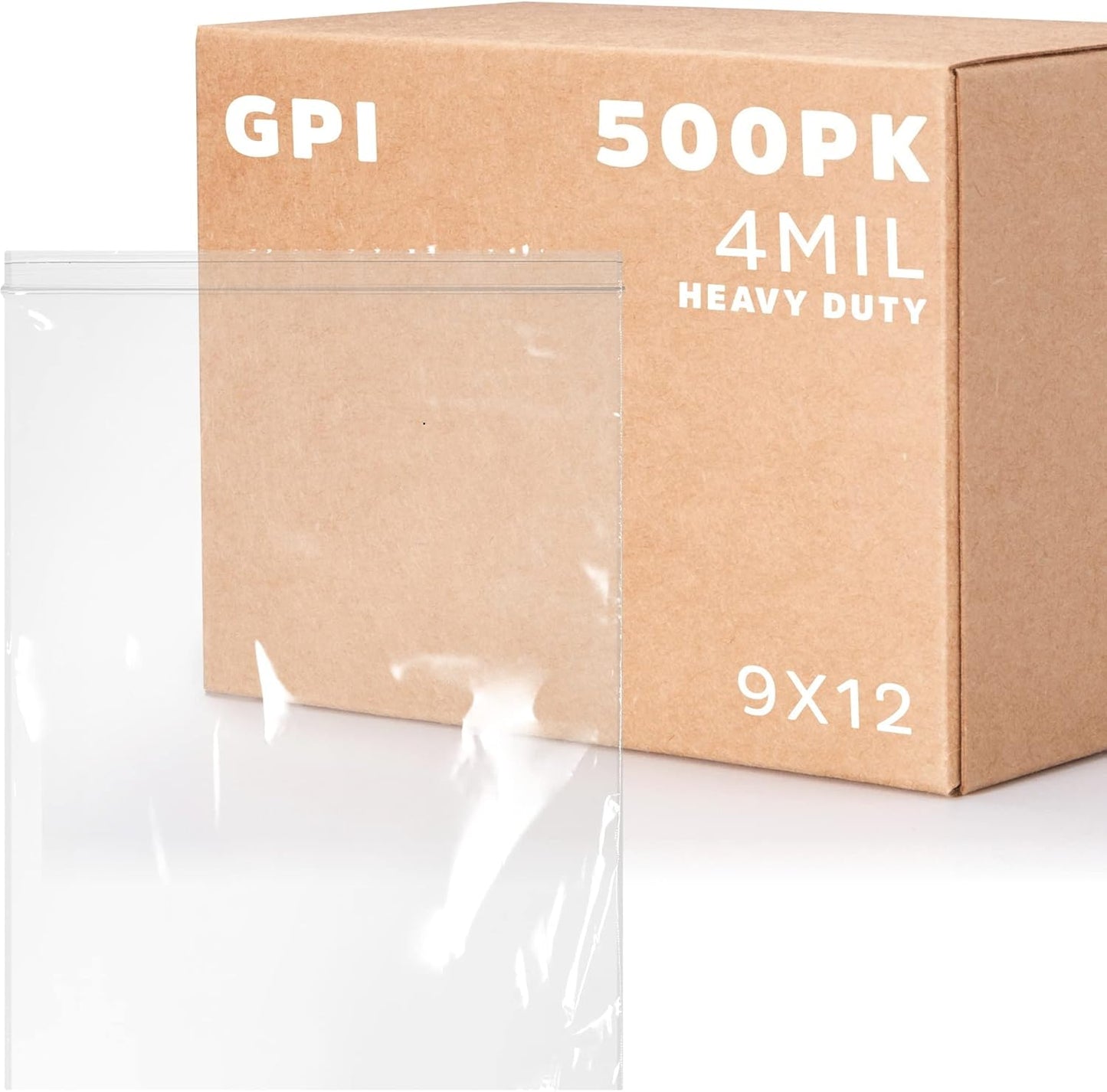 GPI - 9" X 12" - Bulk Pack of 500, 4 Mil Thick, Heavy Duty, Clear Plastic Reclosable Freezer Zip Bags, Strong & Durable Poly Baggies with Resealable Zipper Top Lock.
