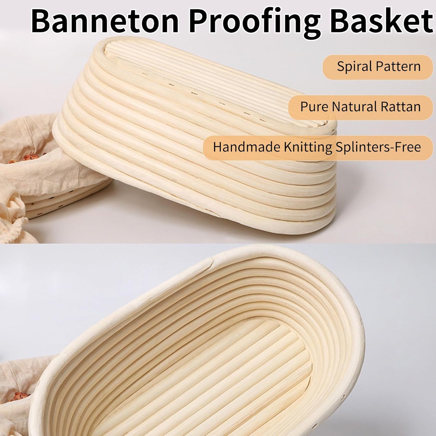Banneton Bread Proofing Basket, 2 Pack 10 Inch Oval Sourdough Proofing Basket, Sourdough Bread Baking Supplies for Making Baking Fermentation Food Storage Tools
