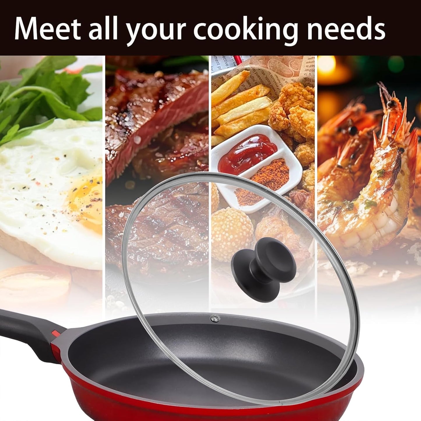 10.25 inch Tempered Glass Lid for Pots, Frying Pans and Skillets, Replacement Cover with Heat Resistant Black Knob Handle, Dishwasher Safe