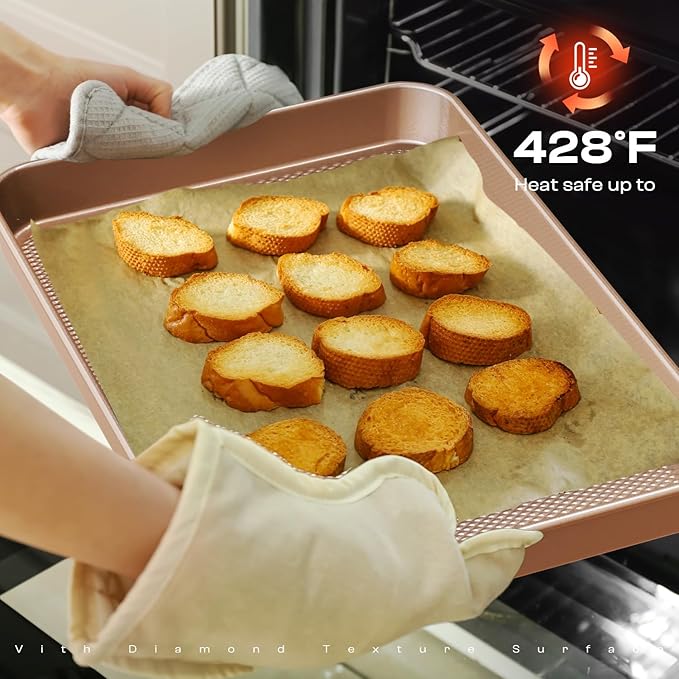 12-Piece Nonstick Bakeware Set with Baking Pan, Cake Pan, Muffin Pan, Loaf Pan, Square Pan, Roasting Pan, Cookie Pan, Cooling Rack & Utensils - Ceramic Coated Gold