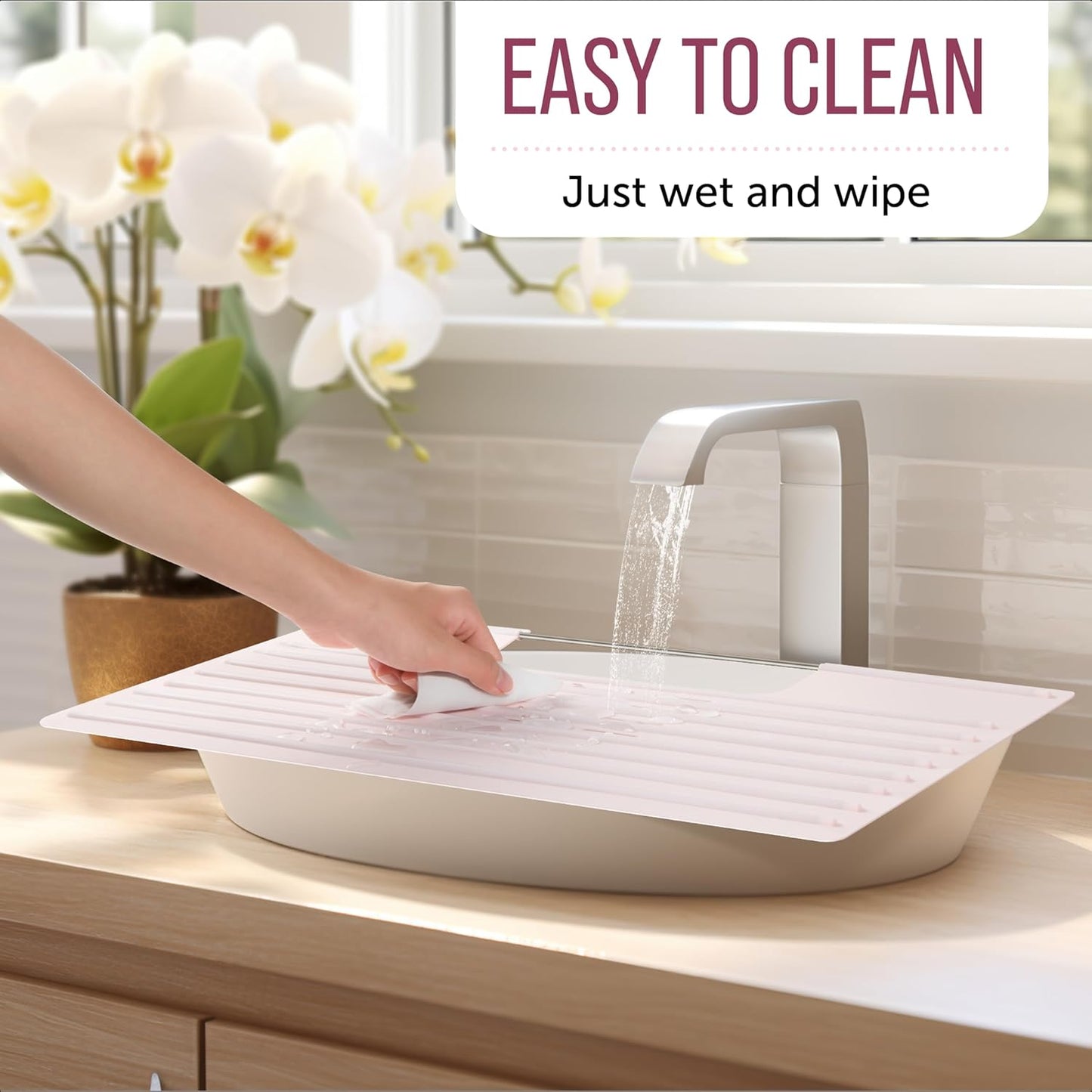 Bathroom Sink Cover for Counter Space, Heat Resistant Silicone Mat & Makeup Mat for Your Beauty Routine, Small Bathroom Space Saver Sink Cover for Makeup (Rose Pink, 22 x 2 x 2 Inches)