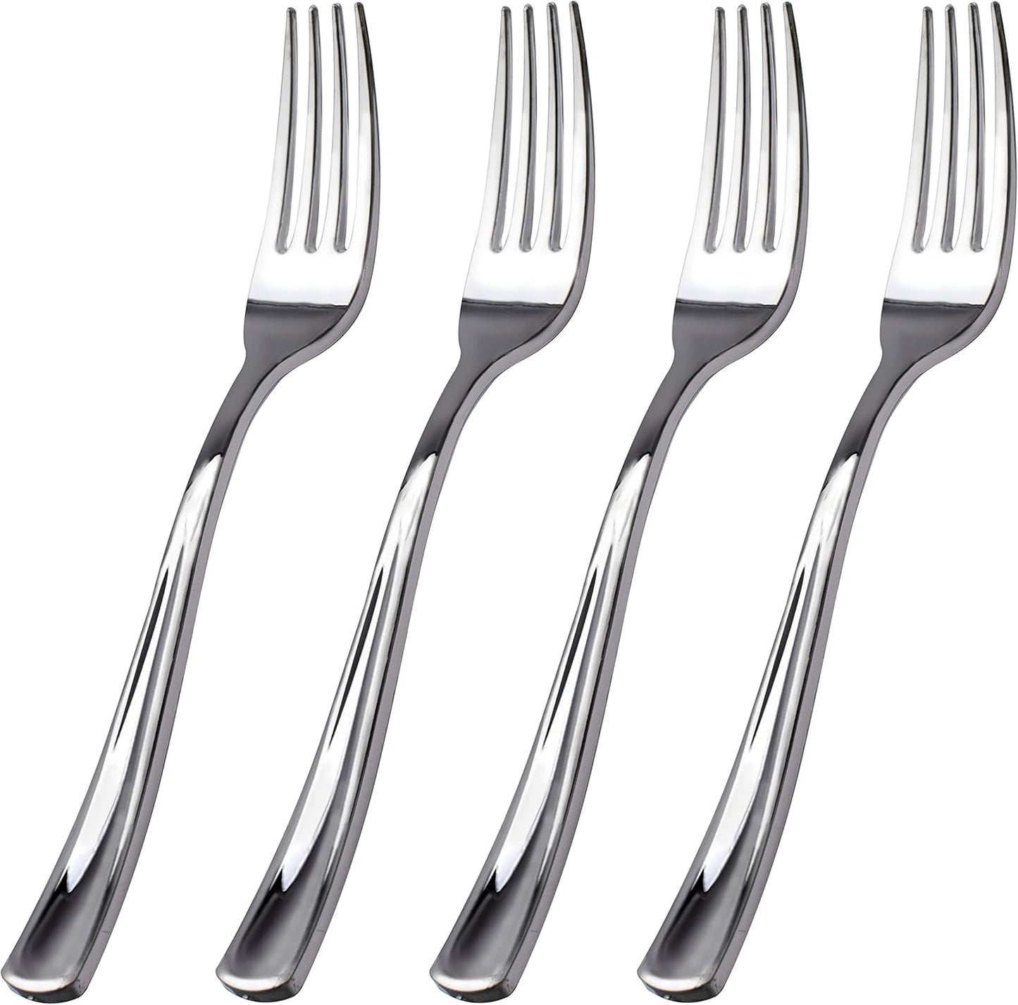 WDF 100 Piece Silver Plastic Forks - 7.4inch Silver Forks Disposable - Plastic Silverware for Dessert Cake - Heavy Duty Plastic Cutlery for Party or Daily Using