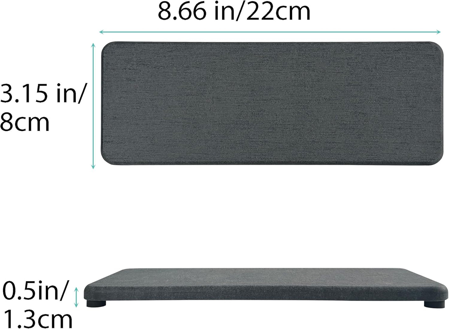 2 Pcs Water Absorbing Stone Trays, Kitchen/Bathroom Sink Soap Dish, Diatomite Tray Used for Hand Soap & Cosmetic Bottles in The Modern Home, 3.15" W x 8.7" L, Dark Gray
