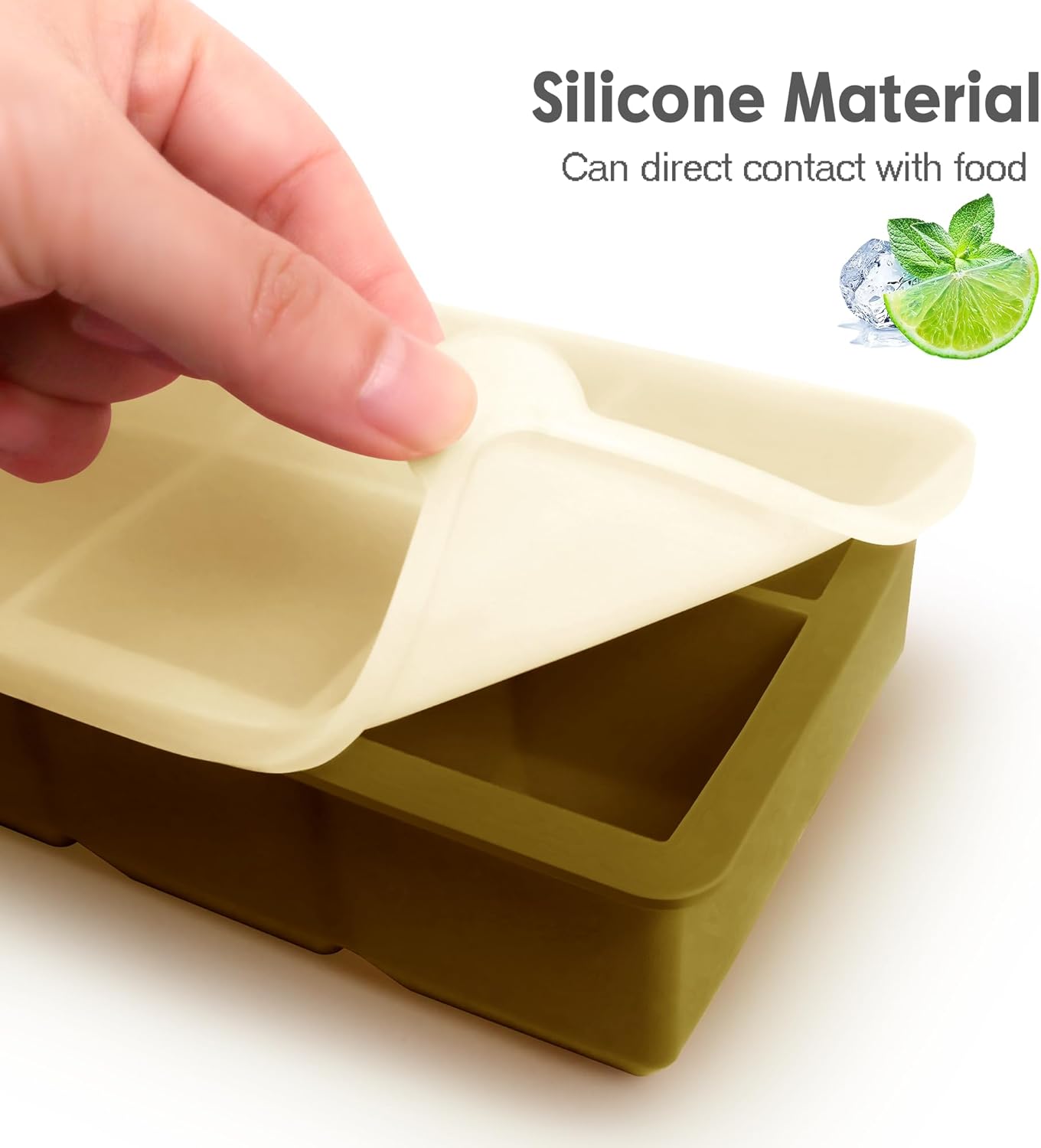 Silicone Ice Cube Trays with Lids,Large Square Ice Cube Molds for Freezer, Whiskey, Cocktail, Stackable Flexible and Reusable & Easy Release BPA Free (2 Pack&Dark Gray and Army green)