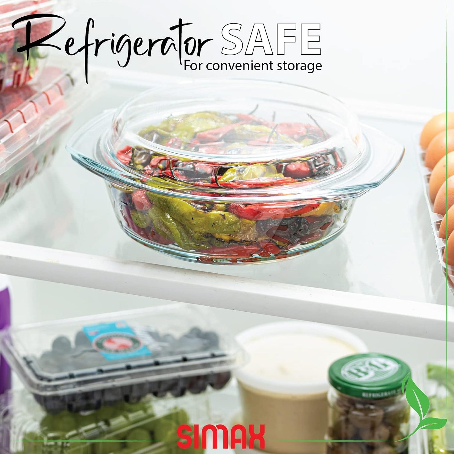 Simax Casserole Dish with Lid, 2 Quart Round Glass Casserole Dishes for Oven with Lid and Handles, Baking Dishes for Oven, Covered Bowl for Cooking, Baking, Serving, Microwave, Dishwasher, and Oven Safe Cookware