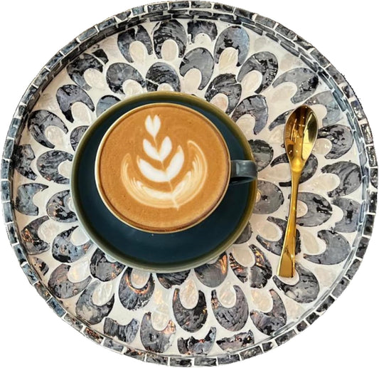 12.5" Lazy Susan for Table Top – Mother of Pearl Spinning Turntable Serving Tray, Marble Lazy Susan Organizer for Dining Table Centerpiece, Kitchen Island Decor, Bathroom Counter, Outdoor Use (Blue)