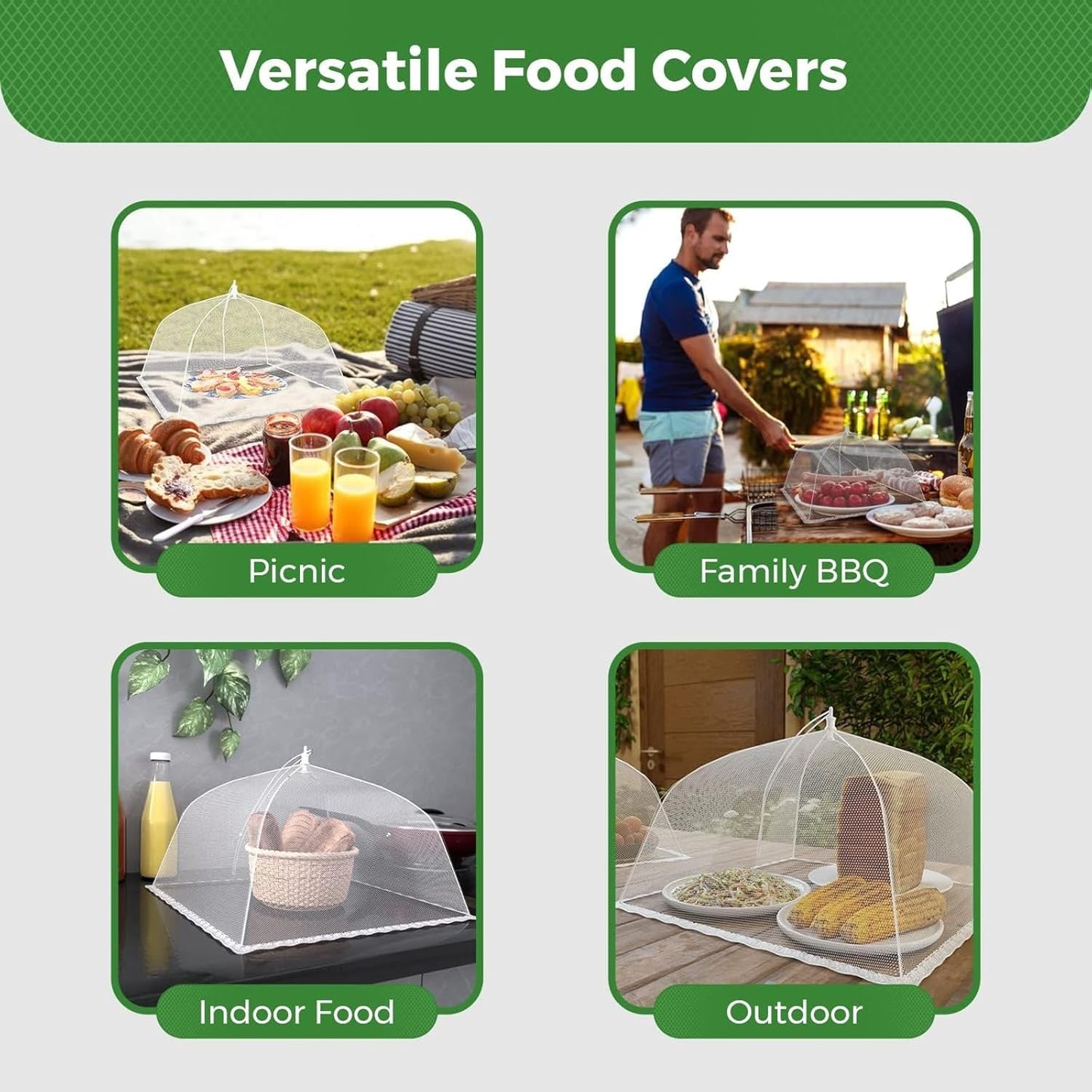 Simply Genius Pop-Up Mesh Food Covers - 17 x 17 in, White, 6 Pack, Large & Tall - Reusable & Collapsible Food Tents for Outdoor Serving