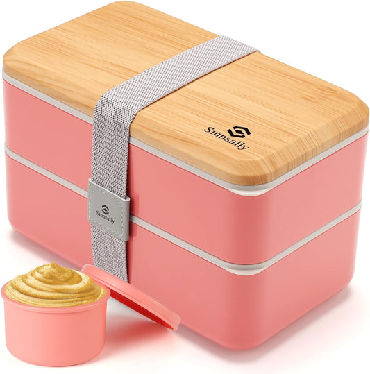 Sinnsally Bento Box for Kids and Adults, Stackable Japanese Bento Lunch Box Containers for Teens/Women with Compartments(47oz),Modern Lunch Containers with Utensil Set,Leak-Proof Lunchbox,Rectangle