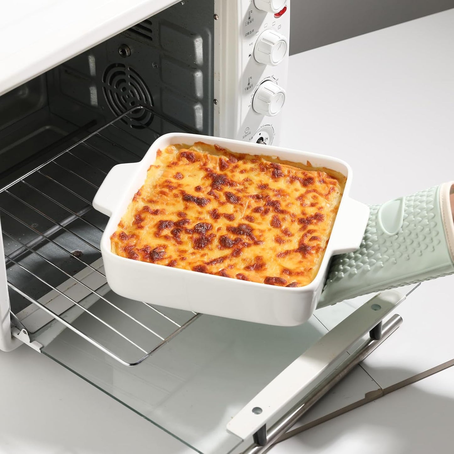 Sweejar Ceramic Baking Dish, 8 x 8 Cake Baking Pan for Brownie, Porcelain Square Bakeware with Double Handle for Casserole, Lasagna, Family Dinner (White)