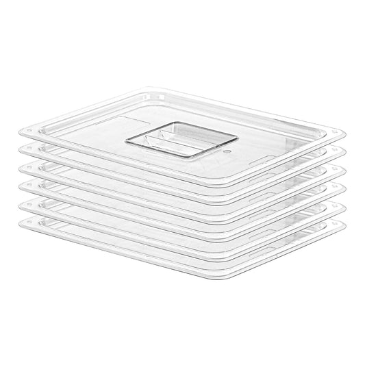 6 PCS Lids Universal 1/2 Size Polycarbonate Clear Food Pan Lids with Handle Dishwasher Safety Food Storage Container Cover for Party Food Prep Table Hotel BPA Free