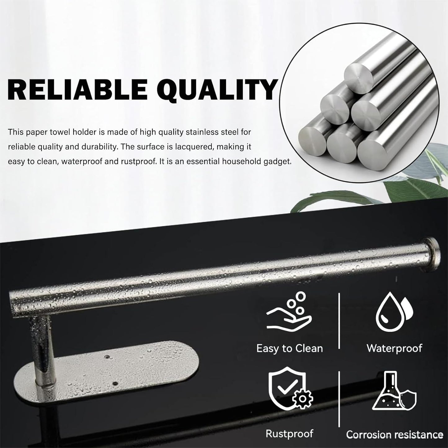 Self Adhesive or Drilling Paper Towel Holder Under Cabinet,Silver Stainless Steel Hanging Paper Towel Holder Wall Mount for Kitchen Paper Towel,Under Counter Paper Towel Roll Rack for Home,Bathroom,RV
