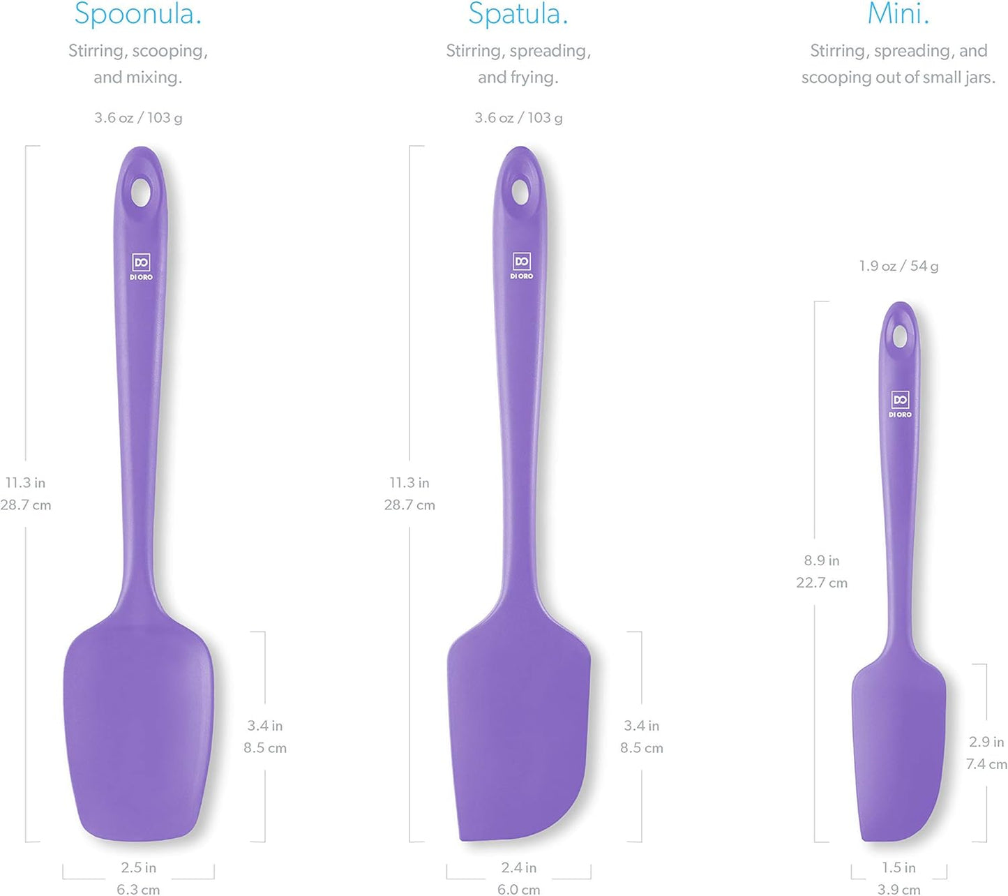 DI ORO Silicone Spatula Set - Rubber Kitchen Spatulas for Baking, Cooking, & Mixing - 600°F Heat-Resistant & BPA Free Silicone Scraper Spatulas for Nonstick Cookware - Dishwasher Safe (3pc, Lavender)