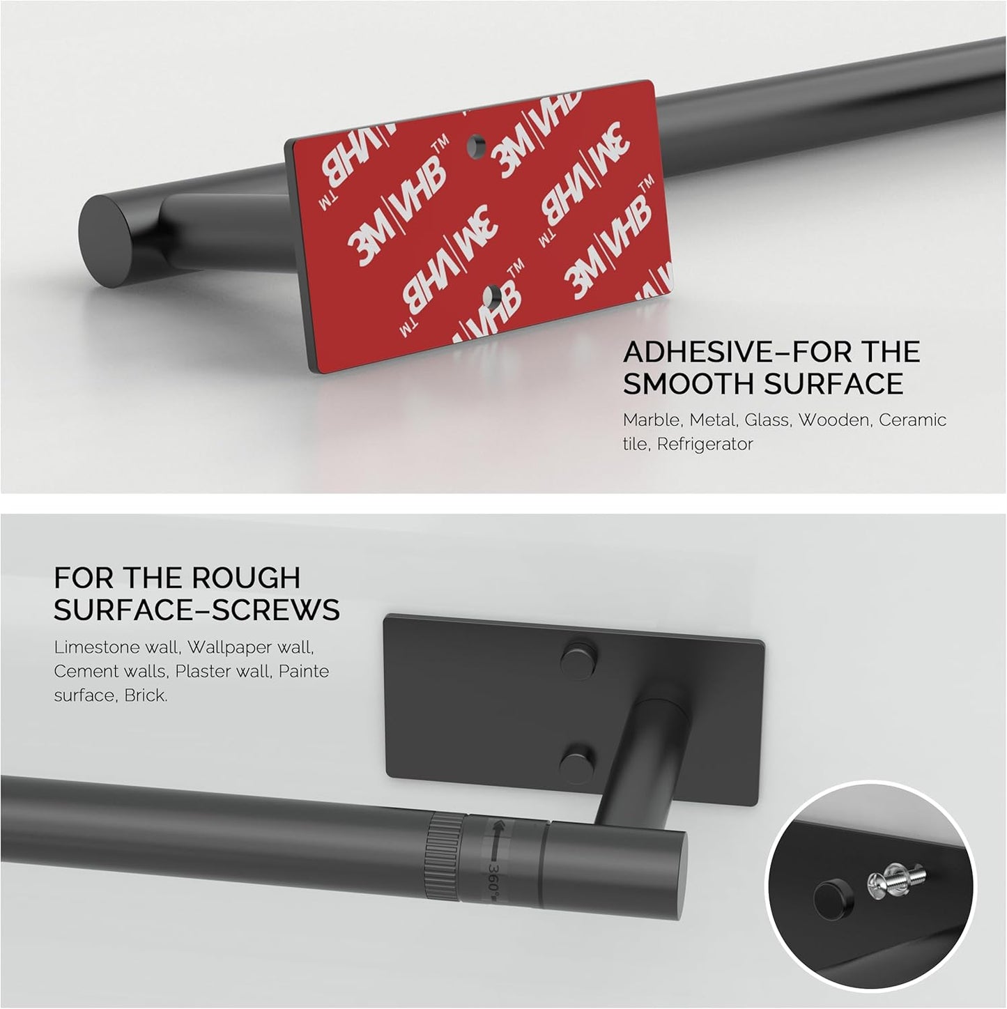 Paper Towel Holder Under Cabinet, Self Adhesive or Wall Mounted SUS304 Stainless Steel Paper Towel Holder for Kitchen, Bathroom, Farmhouse, Barbecue and Laundry (Matte Black)