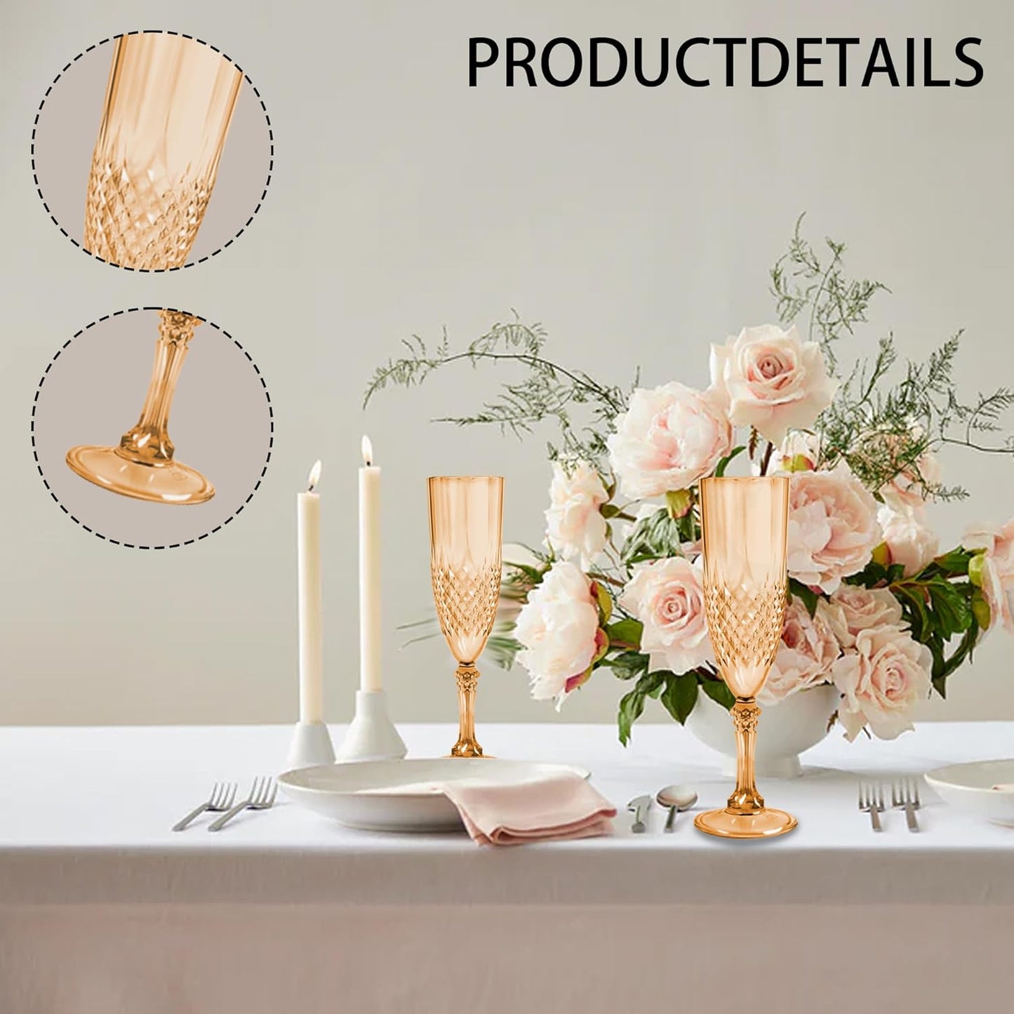 Plastic Champagne Flutes, 12PCS Gold Plastic Wine Glasses Goblets Reusable Champagne Flute for Weddings, Bachelor Parties, Toasting, and Events(12, Gold)