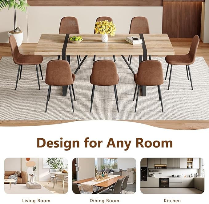 86.6" Dining Table Set for 8, Modern 9 Piece Wood Kitchen Table and Chairs Set, Rectangle Dining Room Table with 8 Suede Upholstered Chairs, Ideal for Home, Kitchen, or Apartment Dining