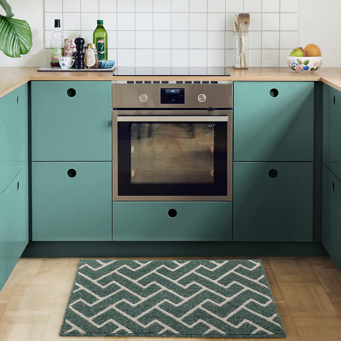 hicorfe Kitchen Rugs and Mats,Kitchen Mats for Floor,24"x35" Non Slip Runner Rug,Absorbent Resist Dirt Comfort Standing Mat Machine Washable for Entryway,Hallway,Front of Sink(Dark Green)