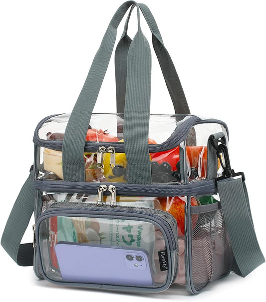 FlowFly Double Layer Cooler Insulated Lunch Bag Adult Lunch Box Large Tote Bag for Men, Women, With Adjustable Strap,Front Pocket and Dual Large Mesh Side Pockets