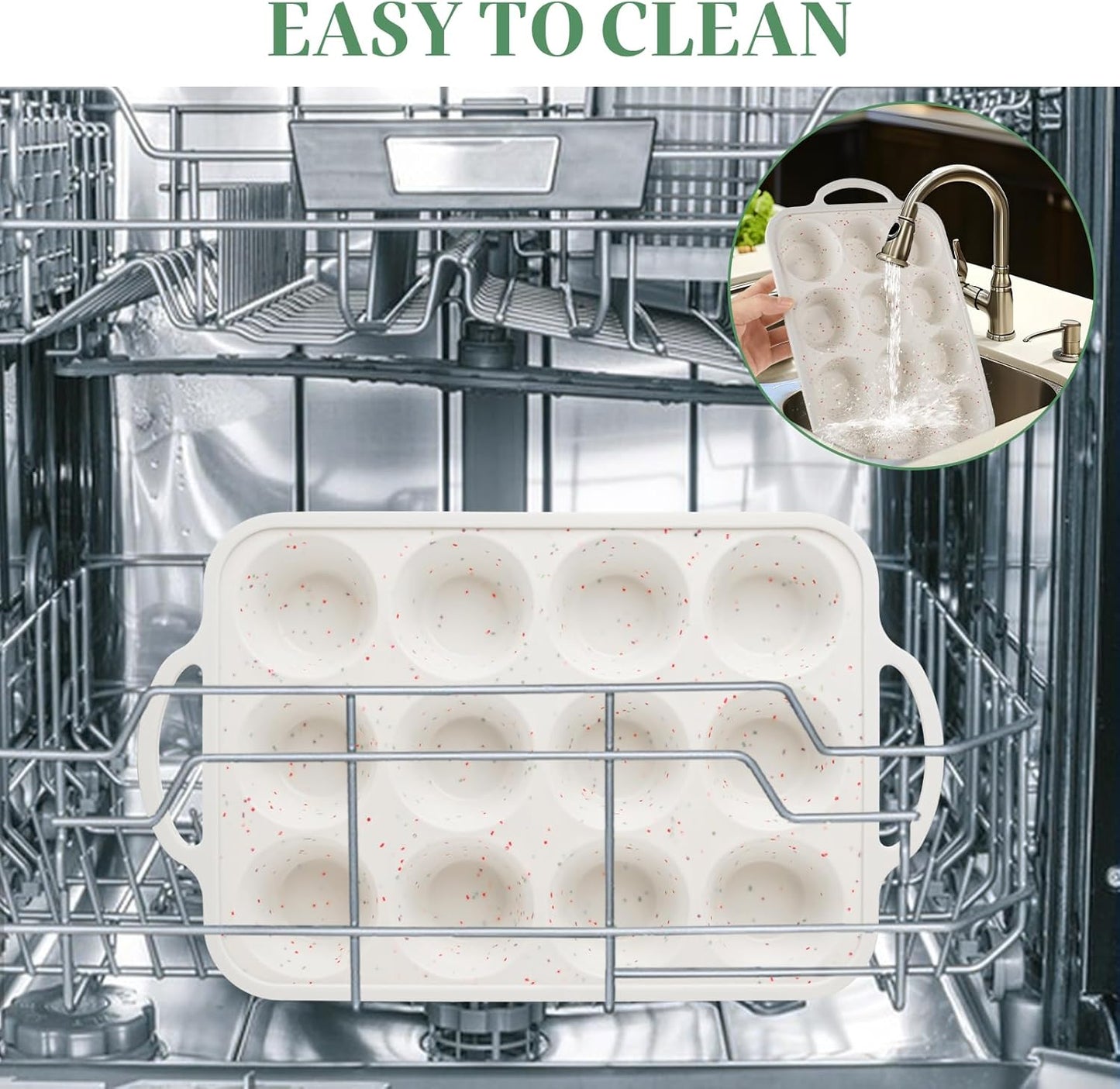 3 Pack Silicone Muffin Pans for Baking 12 Cup Mini Silicone Cupcake Pan with Metal Reinforced Frame, Nonstick Baking Cups BPA Free Siliconee Cupcake Molds for Oven Dishwasher Safe, Cream