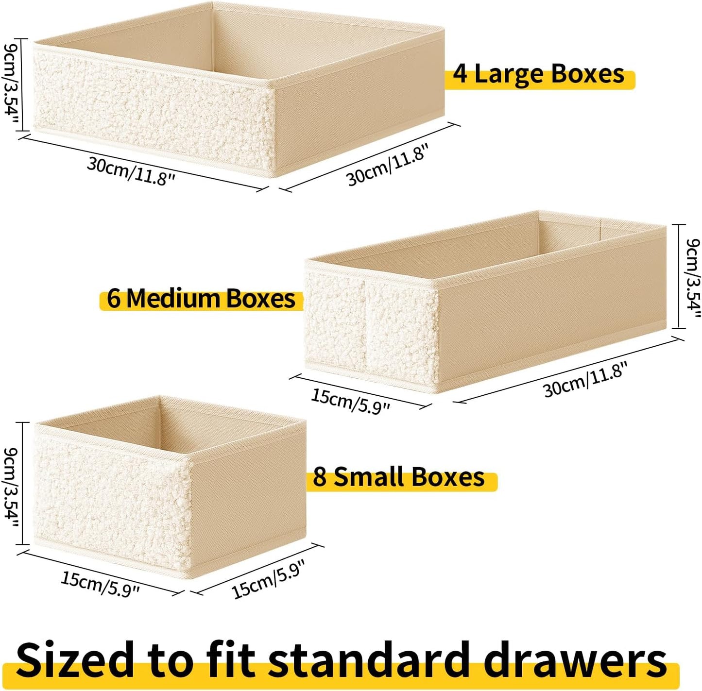 Drawer Organizer Clothes - 18 Pack Dresser Organizer for Nursery, Foldable Sock Underwear Organizer, Baby Drawer Organizer, Small Fabric Storage Bins for Dresser Drawer, Beige