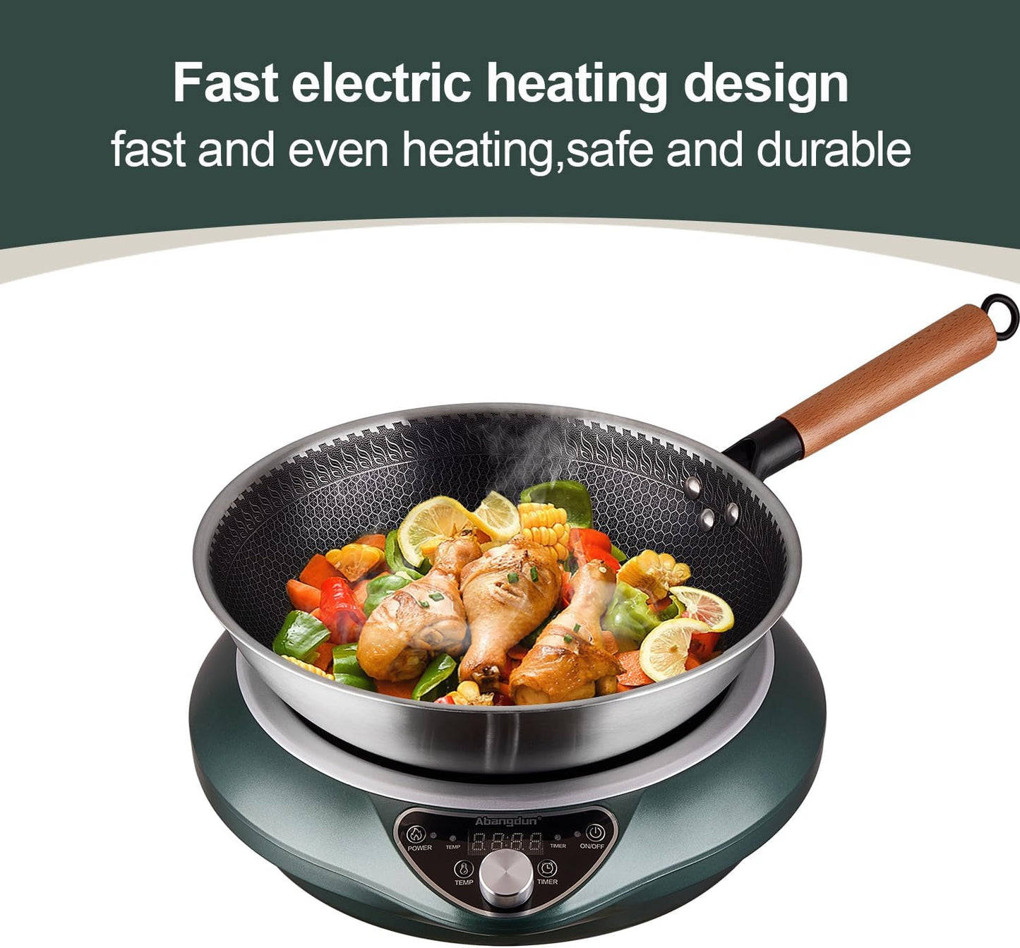 Wok Induction Cooktop 1700W 120V Wok Burner Induction Curved Electric Stove Hot Plate With Stainless Steel Pot