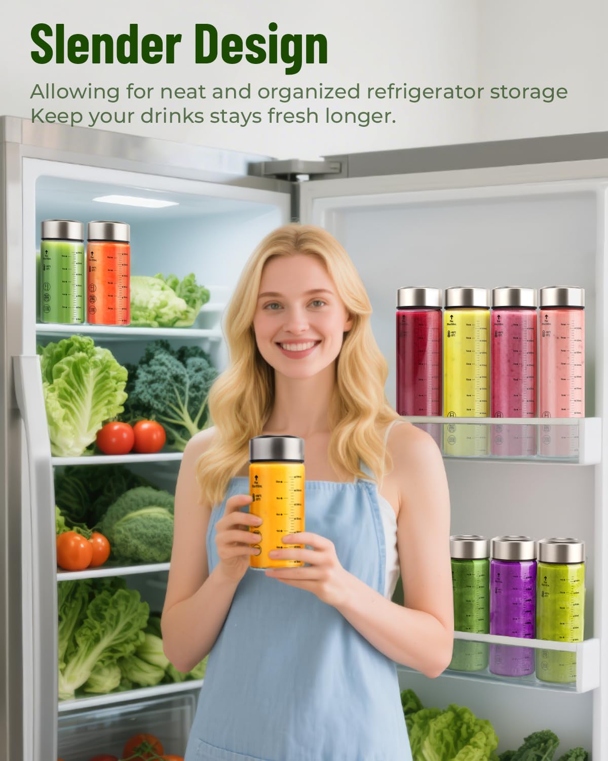 Zukro 12 oz Borosilicate Glass Water Bottles with Stainless Steel Lids and Measurement| Reusable Leakproof Drinking Bottles for Juicing, Smoothie, Protein| 4 Pack Wide Mouth BPA-Free Juice Container