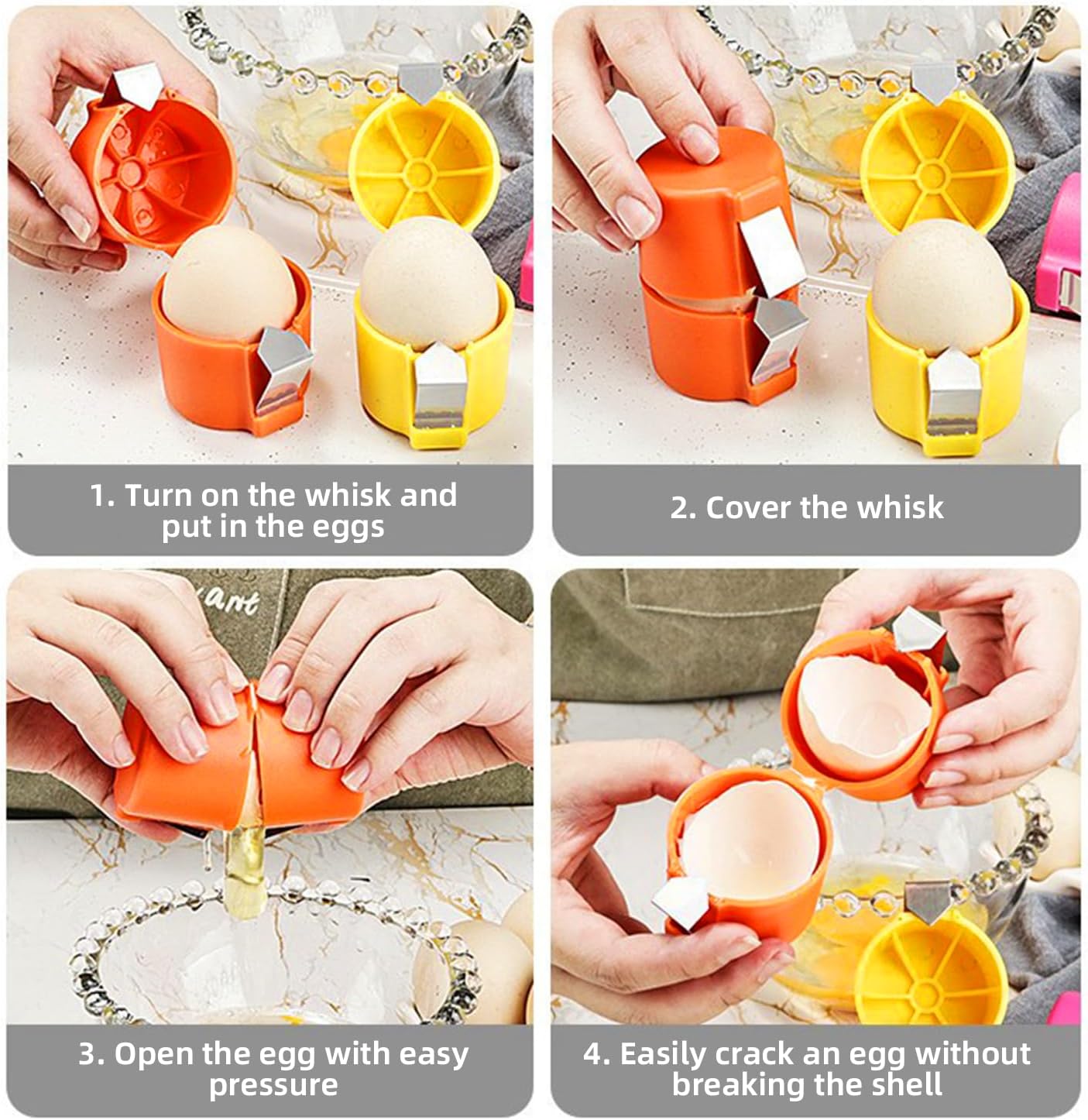 Egg Shell Opener Egg Separator for Raw Eggs,Hard Boiled Egg Peeler Egg Cube Egg Separator,Quickly Cutting Off Cooked Eggs,Stainless Steel Eggshell Breaker Kitchen Gadgets (3 set)