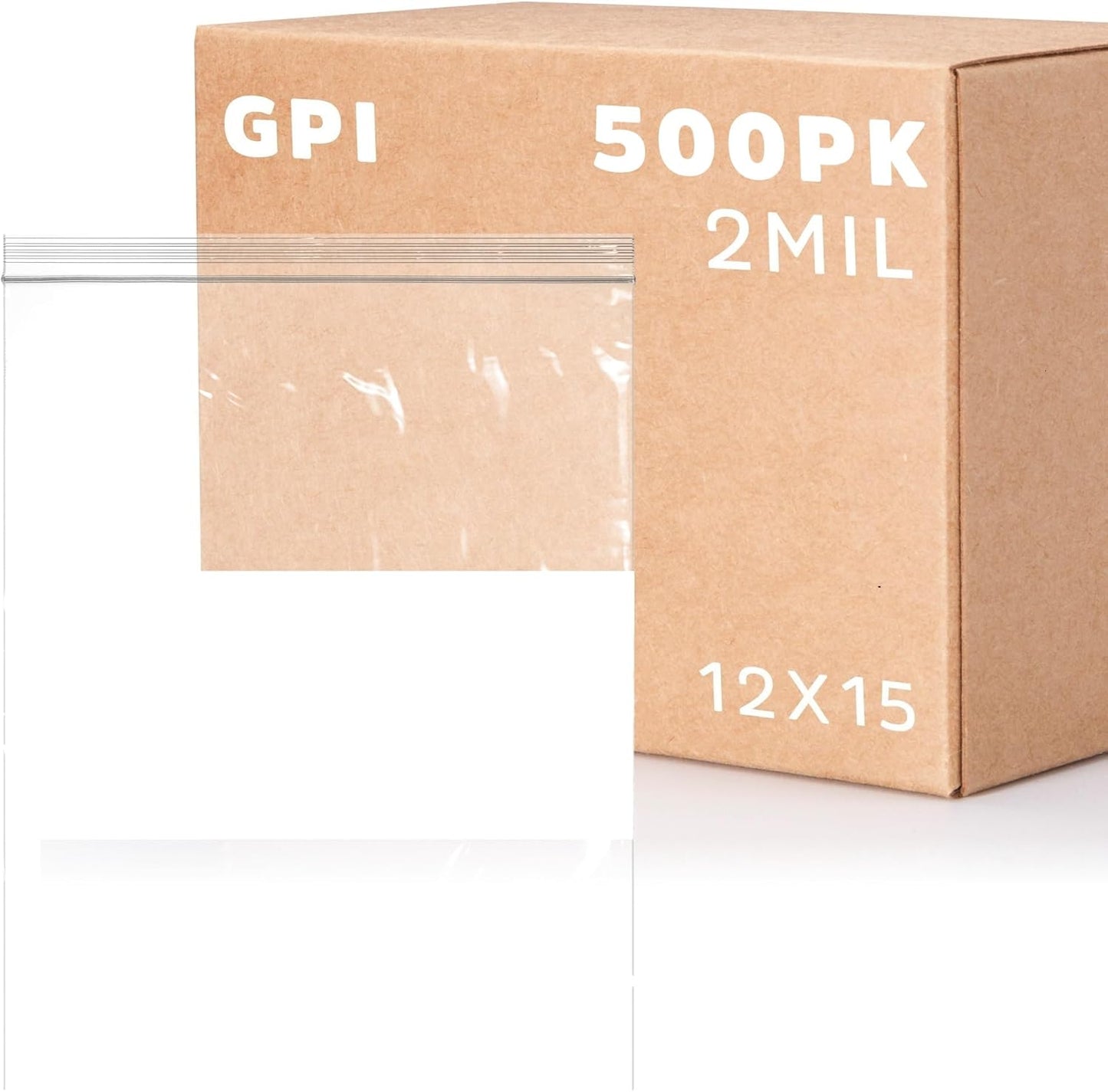 12" x 15" Large Zip Bags, 2 Mil Thick Clear Plastic Reclosable Zipper Lock Bags with Write-on White Block, with Resealable Zip Top Lock for Food Storage & Office Supplies, 500 Count