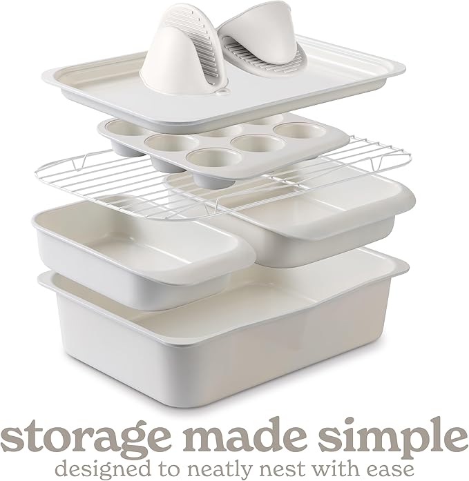 Country Kitchen Nonstick Stackable Bakeware Set - Deluxe Heavy Duty, Durable, Easy Release Baking Set, 8 Pcs, Cream