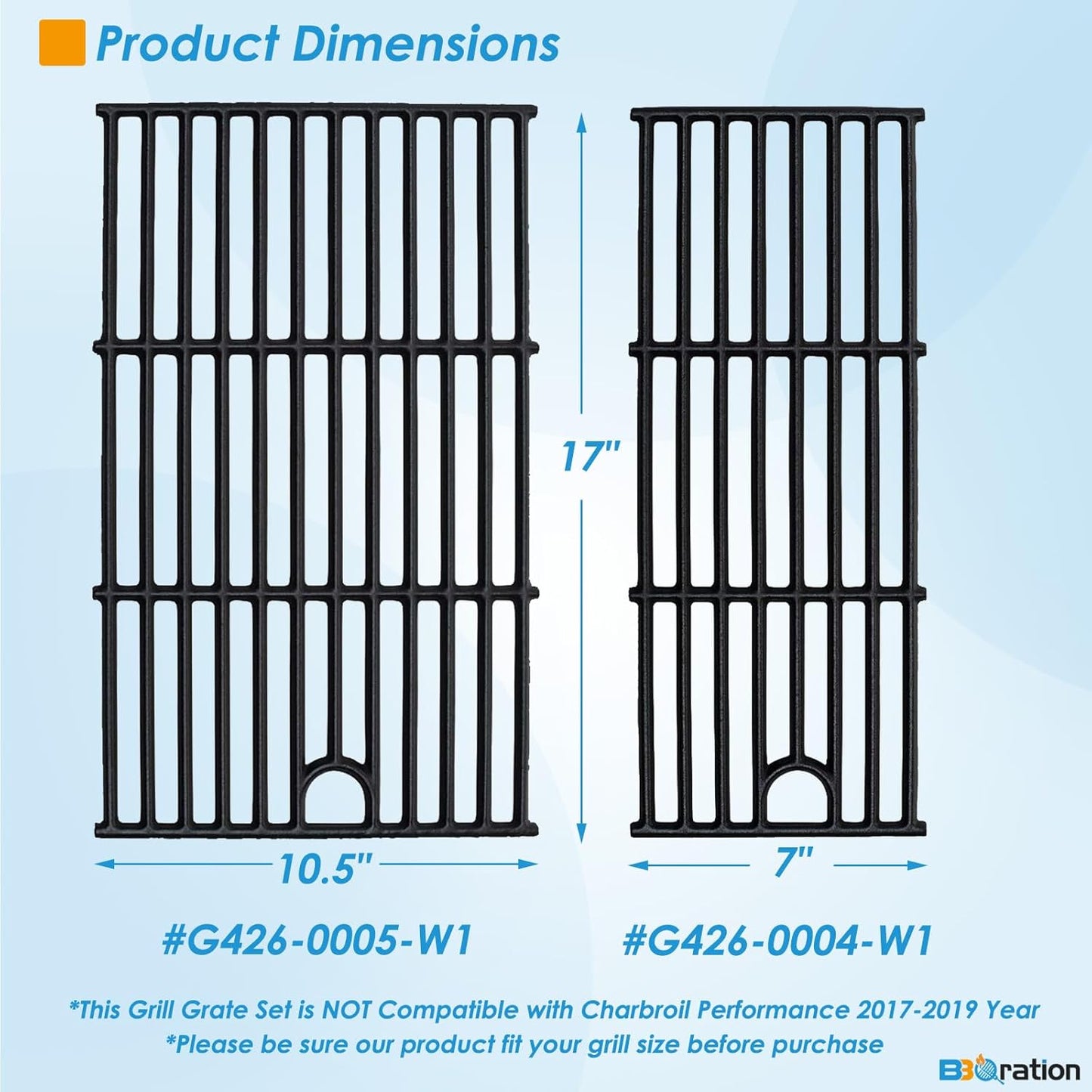 17" Grill Grate for Charbroil Performance 4 Burner 463352521 463354021 463365021 463365522 Cooking Grate for Charbroil Grill Replacement Parts 463366022 G426-0004-W1 G426-0005-W1