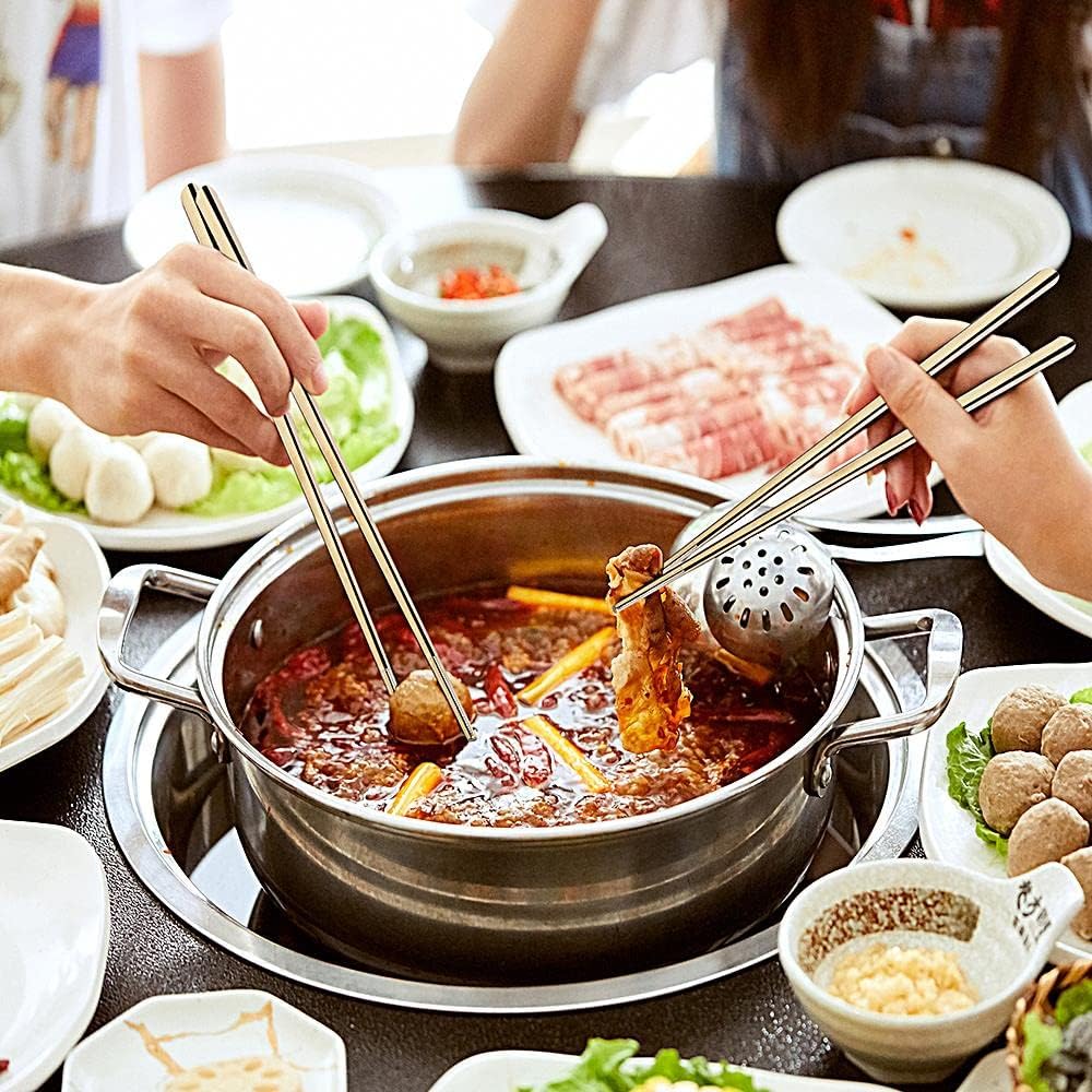 Metal Chopsticks Reusable Titanium Plated Stainless Steel Japanese Korean for Food & Cooking 9.5Inch Non-Slip for Beginners Square Laser 5 Pairs Gift Set