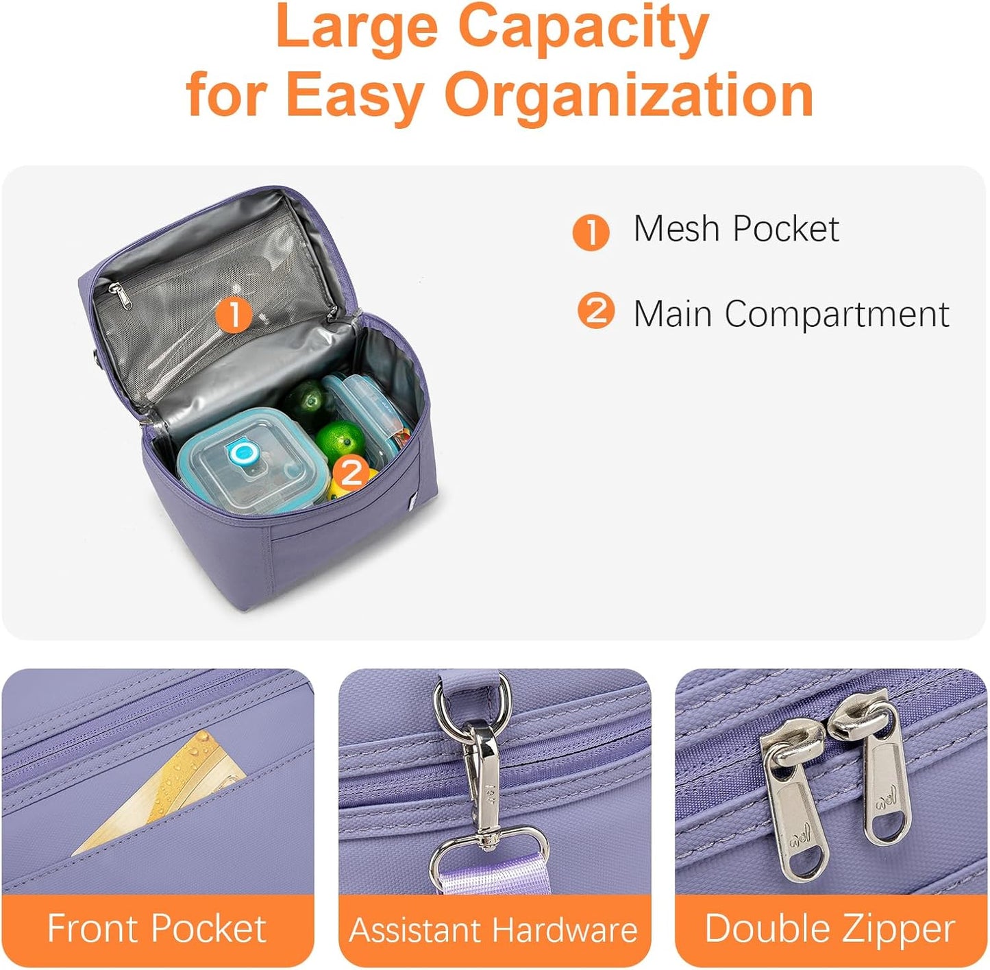 NOL Natural Organic Lifestyle Insulated Lunch Bags for Women Cooler Bag Lightweight Nylon Waterproof Lunch Box For Work (Small, Light purple)