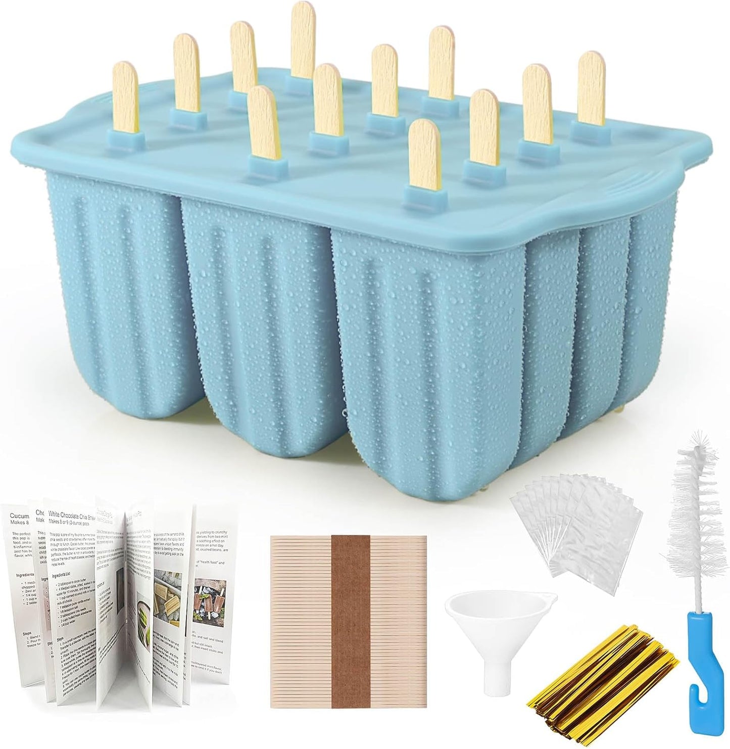 Silicone Popsicles Molds,Ice Pop Cream Mold Set Homemade Toddler Popsicle Maker For Kids Para Paletas De Helado Kulfi BPA Free, with 50 Sticks, 50 Bags,50 wire Ties (Azure)