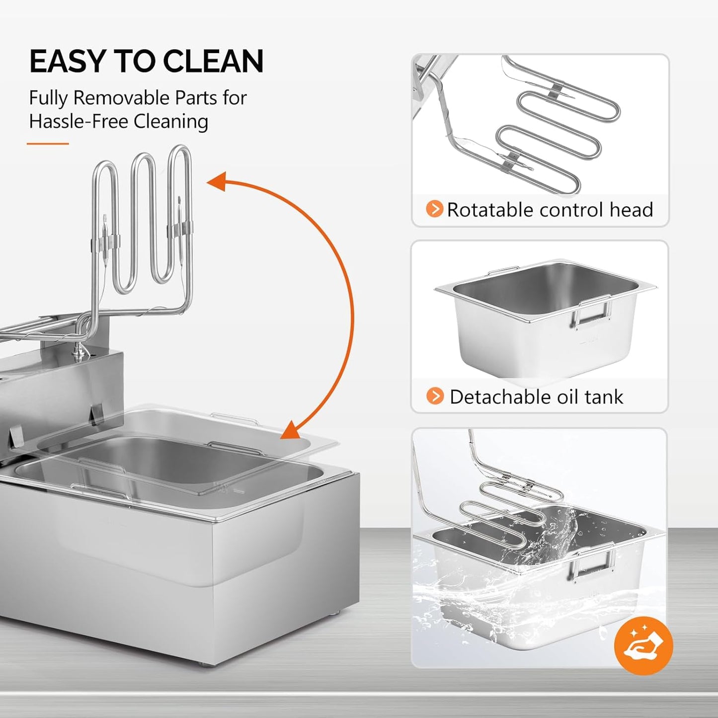 ROVSUN 11.4QT Electric Deep Fryer with Basket & Lid, 1700W Commercial Deep Fryer w/Adjustable Temperature Stainless Steel French Fryer for Home and Commercial Kitchens