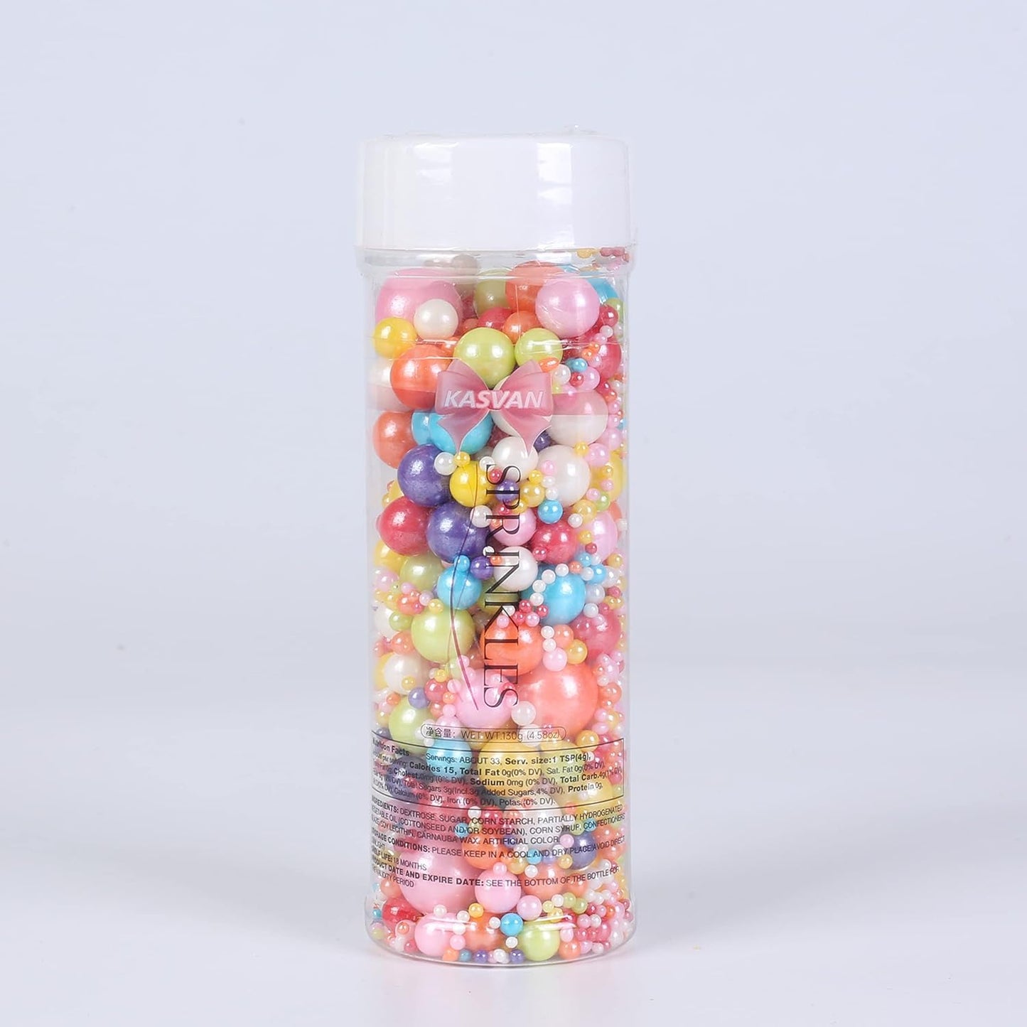 Kasvan Mixed Pearl Sugar Sprinkles - Edible Candy Pearls 130g/4.58 Oz, Mix Size, Baking Cake Decorations, Ice Cream Toppings and Cookie Decorating, Wedding Party Chirstmas Supplies