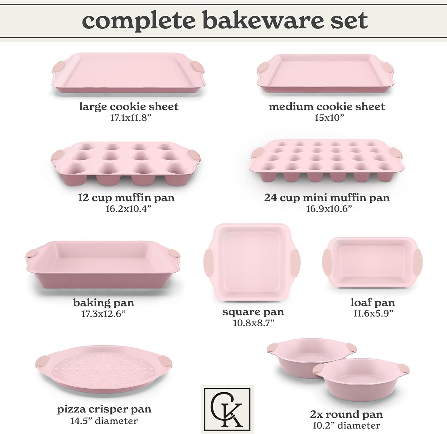 Country Kitchen Nonstick Stackable Bakeware Set - Heavy Duty, Durable, Easy Release Baking Set, Pink, 10 Pcs