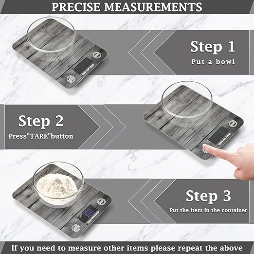 Digital Food Scale Rustic Wood Grey – Fashion Design, 11lb/0.01oz, Tempered Glass, Kitchen Scales with LCD Display for Baking & Cooking, Batteries Not Included