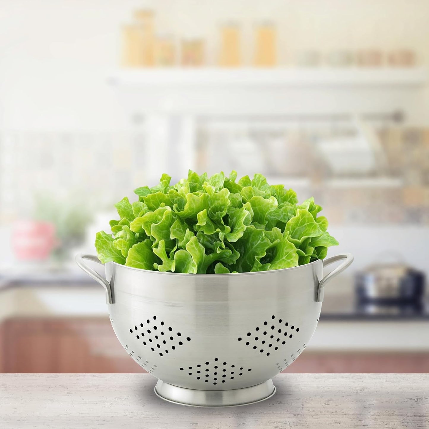 HIC Kitchen Pierced Colander, 18/8 Stainless Steel, 10-Inch Bowl, 5-Quart Capacity