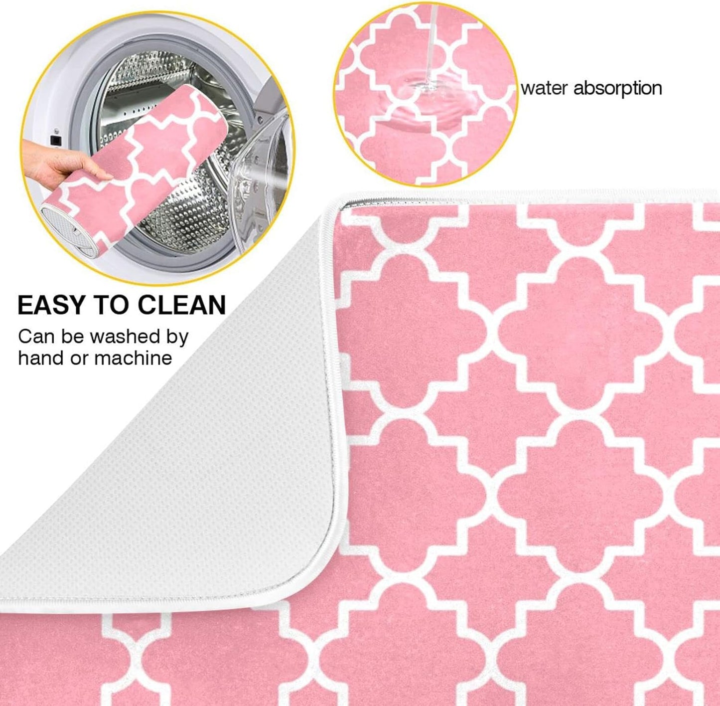 senya Super Absorbent Dish Drying Mat, Microfiber Fast-Drying Dish Mat, 24' x 18', Kitchen Dish Drying Pad, Pink Moroccan, 18x24in, (g295080414p523c558s1114)