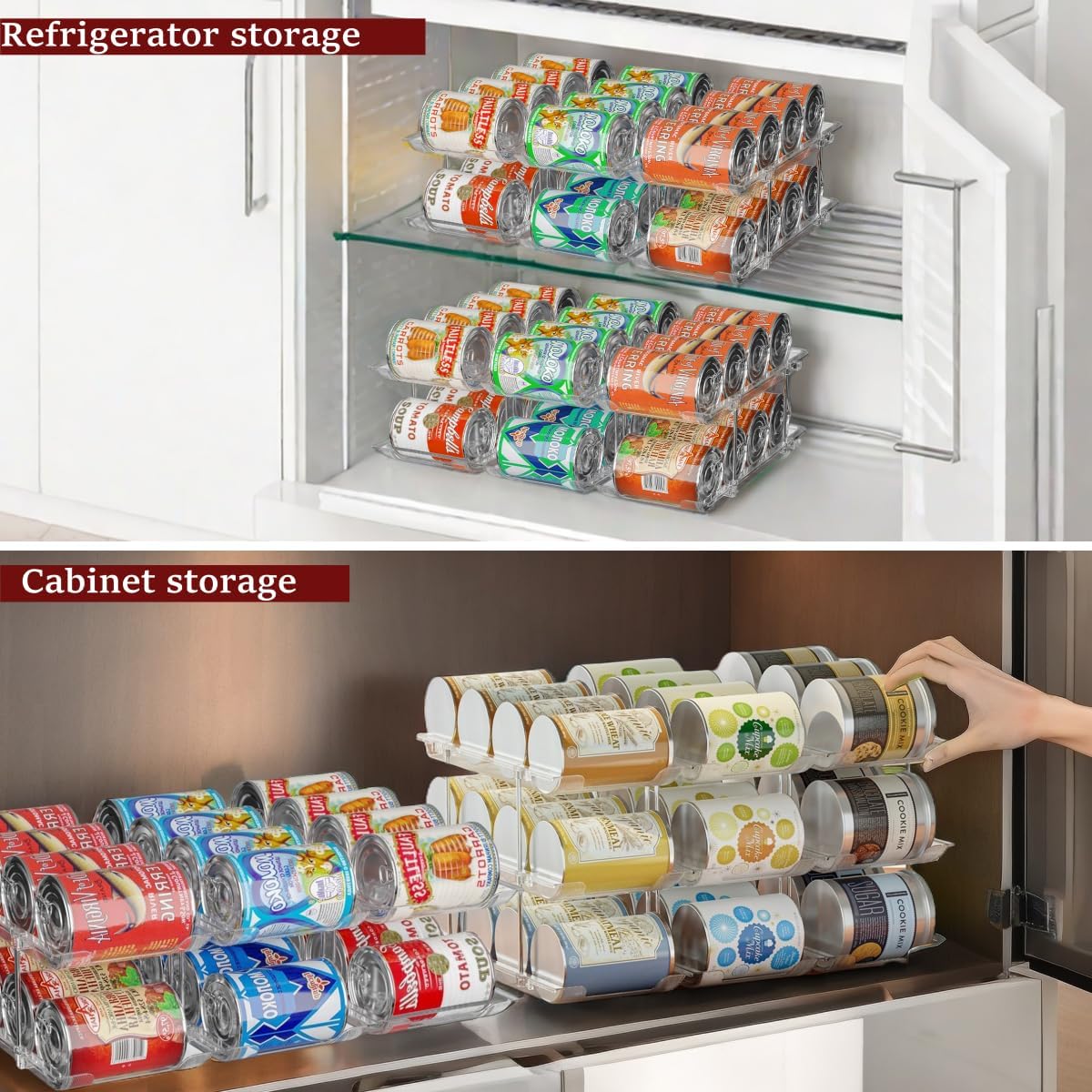 Can Organizer for Pantry, 3 Sets 3 Tiers Can Storage Organizer Pantry,Soda Can Organizer for Fridge 36 Cans Rack Automatic Rolling Stackable Canned Food Organizer,Clear