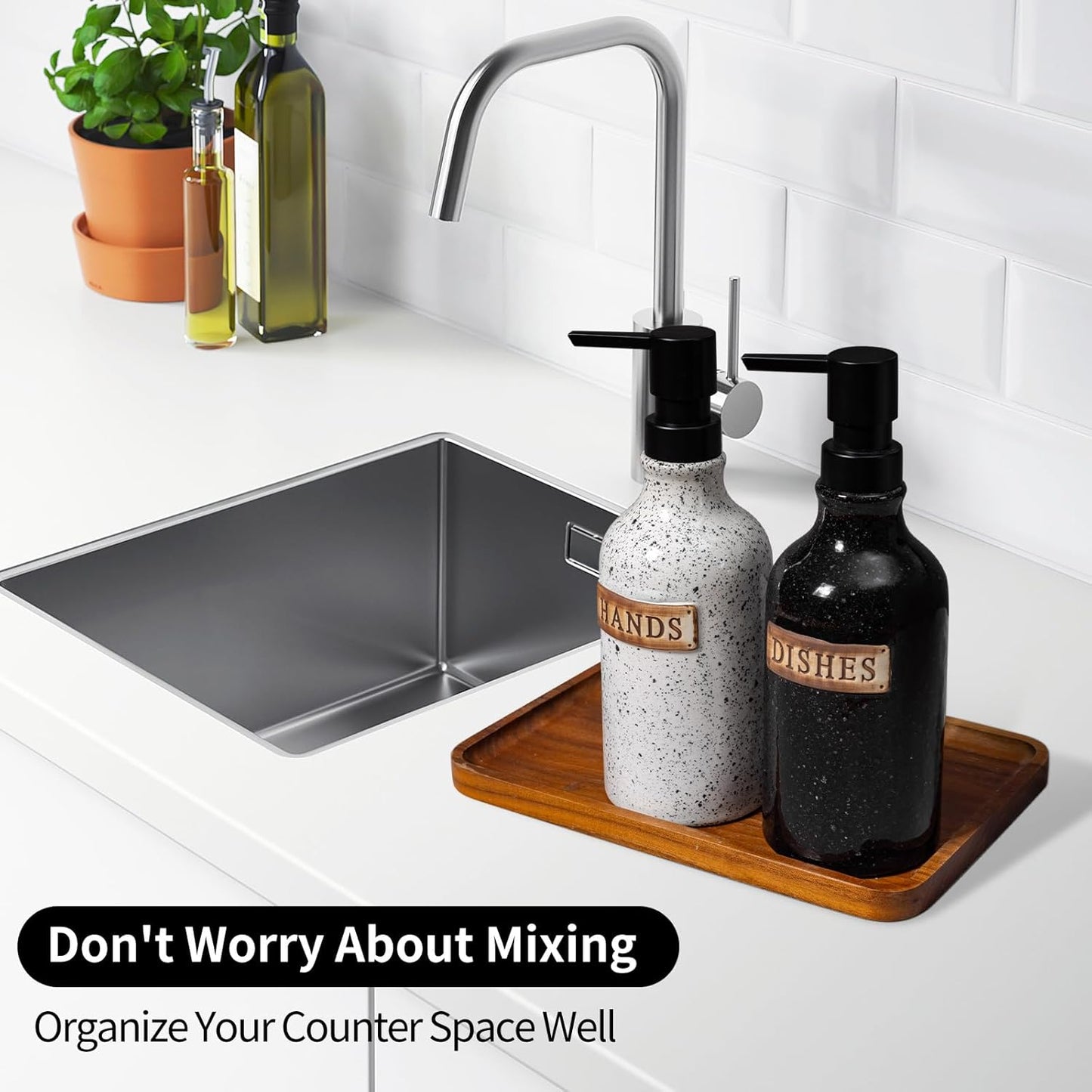 Hand and Dish Dispenser for Kitchen Sink, Ceramic Soap Dispenser Bathroom Countertop, 18 OZ Vintage Handwash Liquid Pump Dispenser for Bathroom Farmhouse Vintage Kitchen Decor