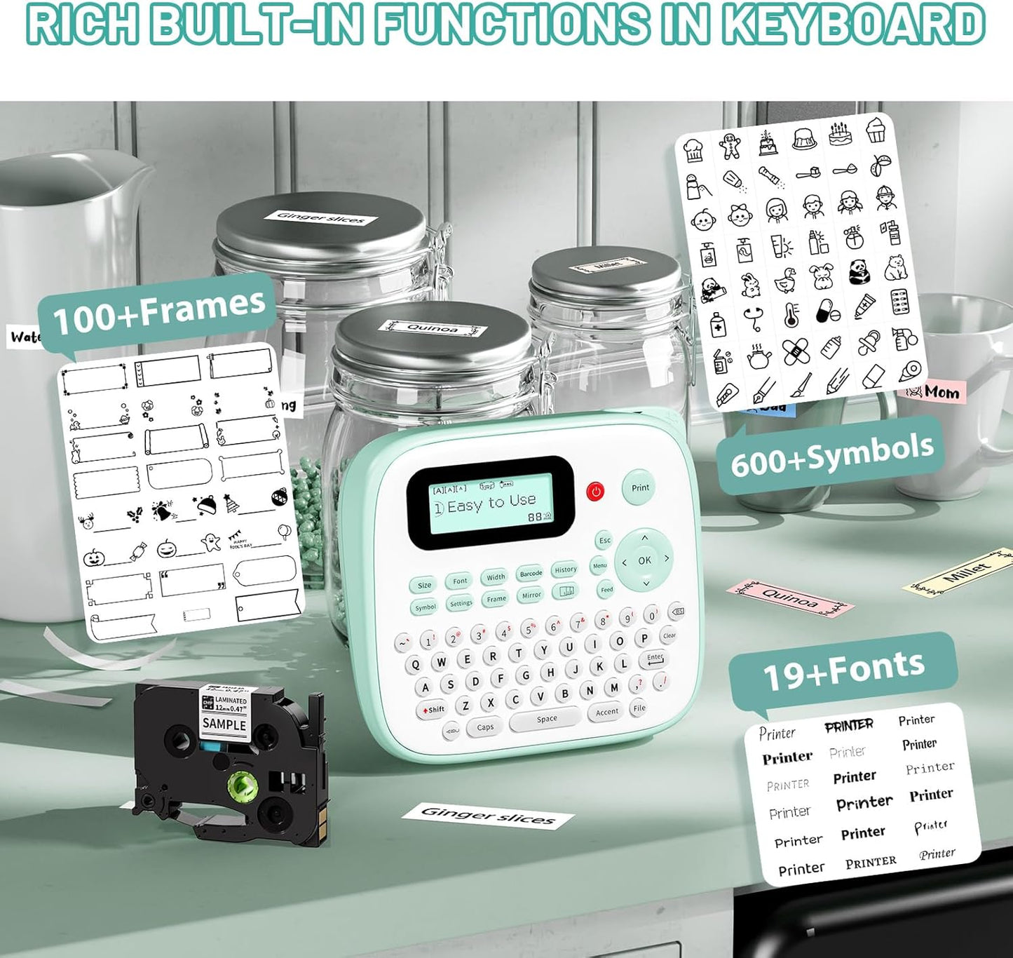 D210S Kids Label Maker, Label Maker Machine with Waterproof-Labels, Portable Keyboard Labeler Machine with-Tape 12mm 0.47 Laminated White, Multiple Symbols for Home Garden Office School Kids Use