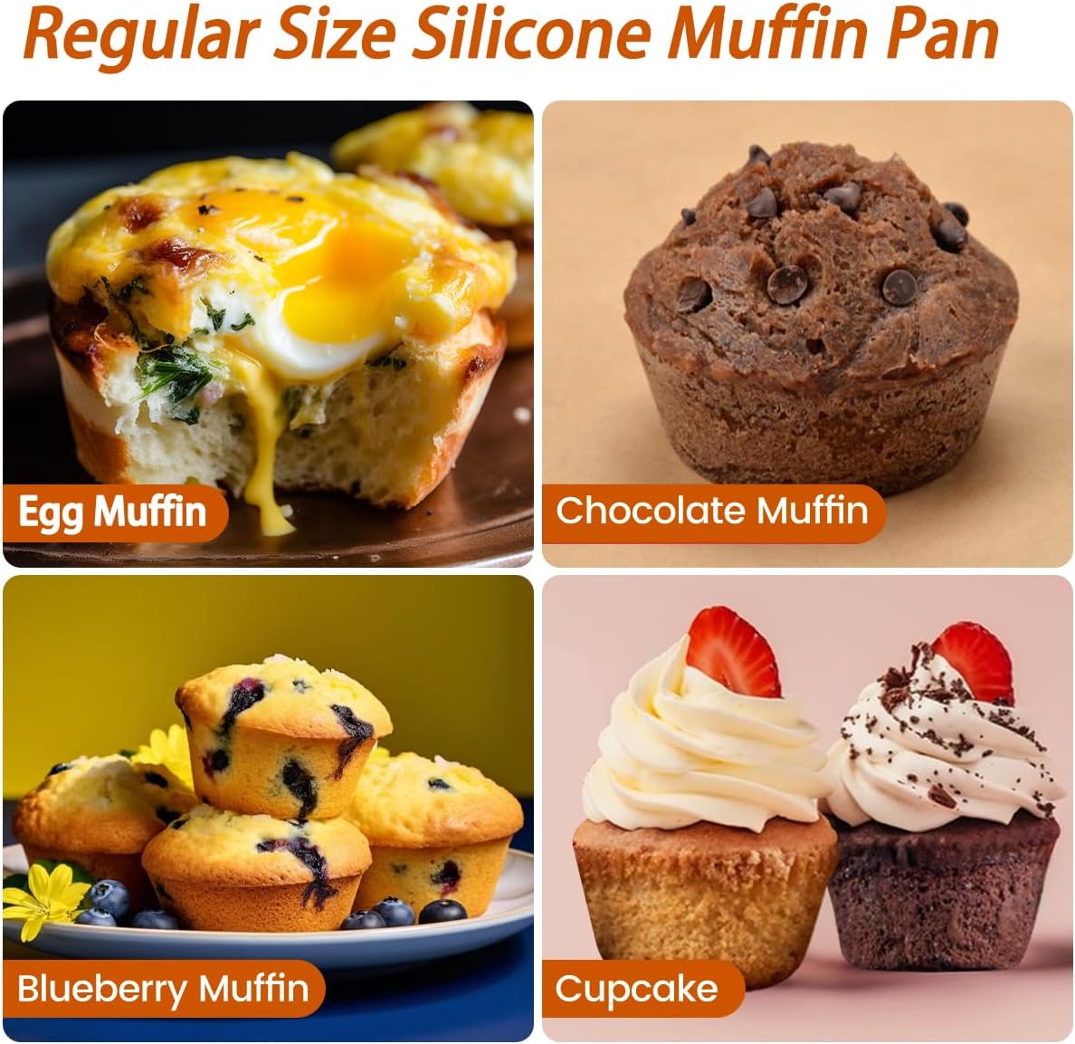 CAKETIME Silicone Muffin Pan- 24 Cups Mini Muffin Pan, Regular 12 Cups Cupcake Pan, 12 Cups Mini Loaf Pan Bakeware Sets