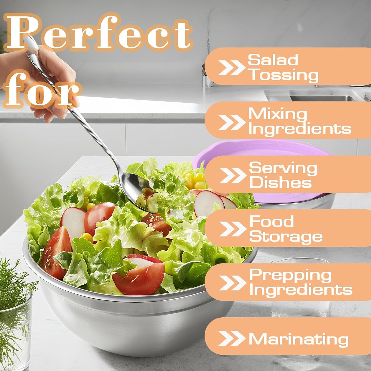 Lazycorner Stainless Steel Mixing Bowls with Airtight Lids Set of 7 Stainless Steel Bowls Set with 3 Grater Attachments Great for Serving & Baking