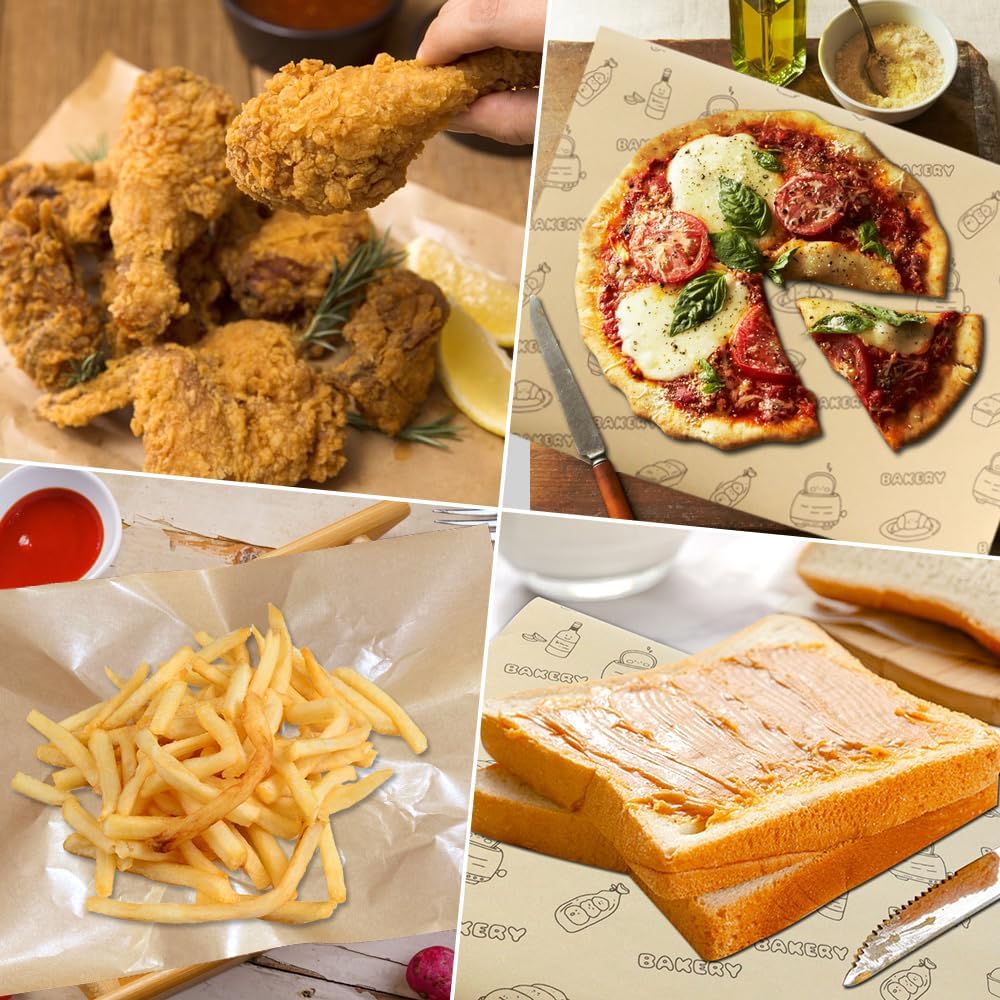 50 Pcs Sandwich Wrapping Paper Deli Wraps, Waterproof Oil-proof Picnic Basket Liners Precut Non-Stick Parchment Paper Baking Sheets for Baking, Cooking, Grilling, Air Fryer and Steaming